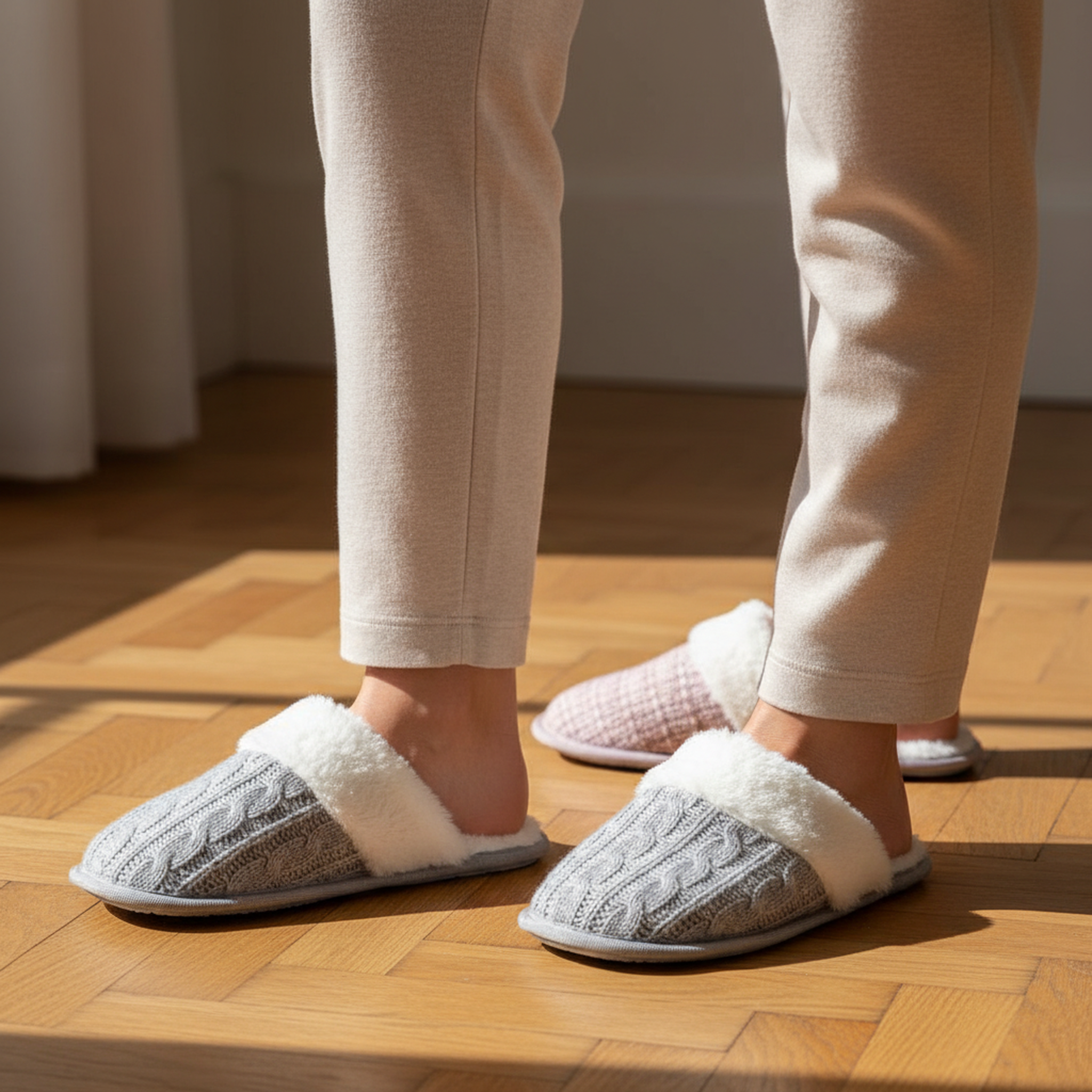 Voir la diapositive 2 : OZABI Ozabi pack 2 paires mules femme tricot torsadé bord fausse fourrure