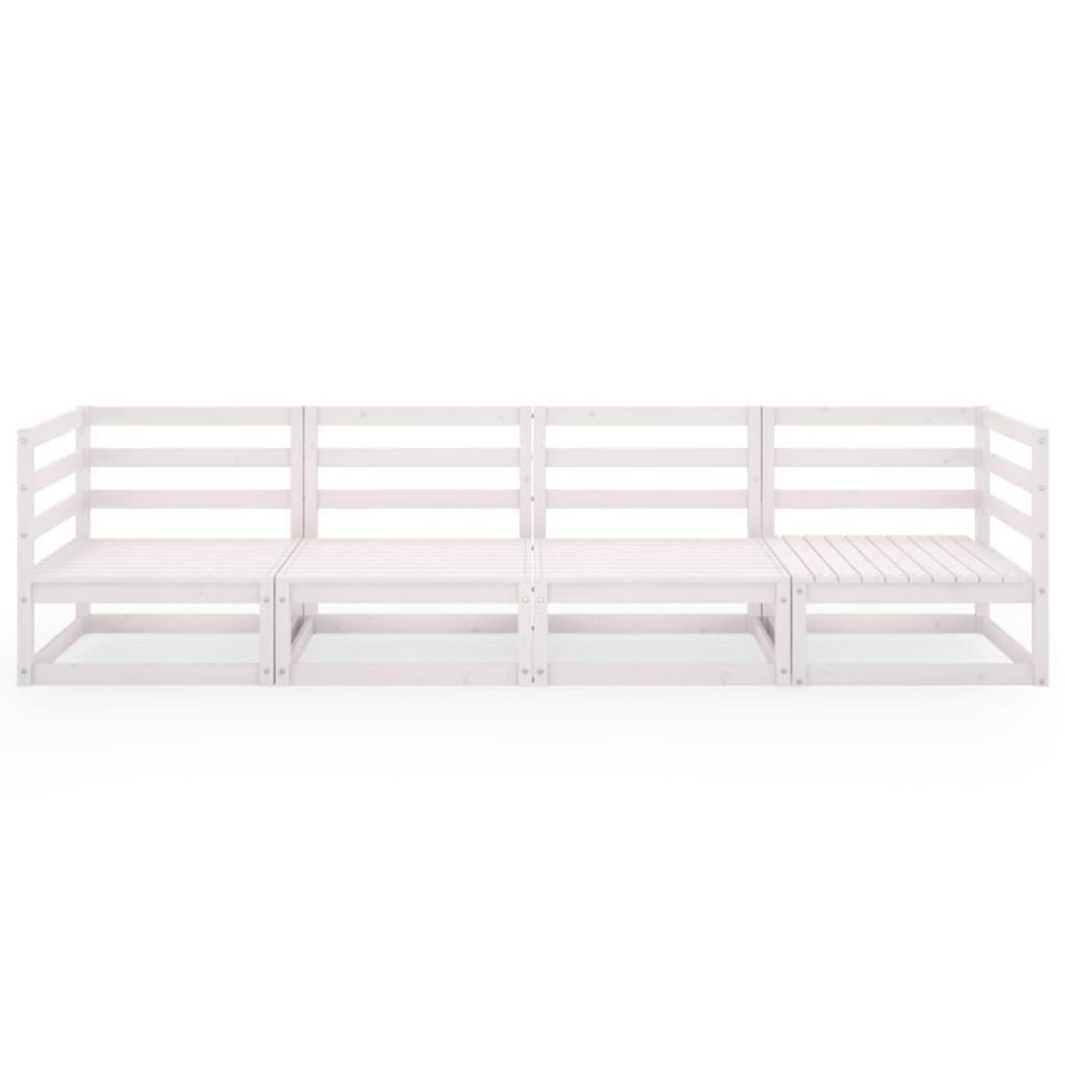 VIDAXL Canape a 4 places de jardin Blanc Bois de pin solide
