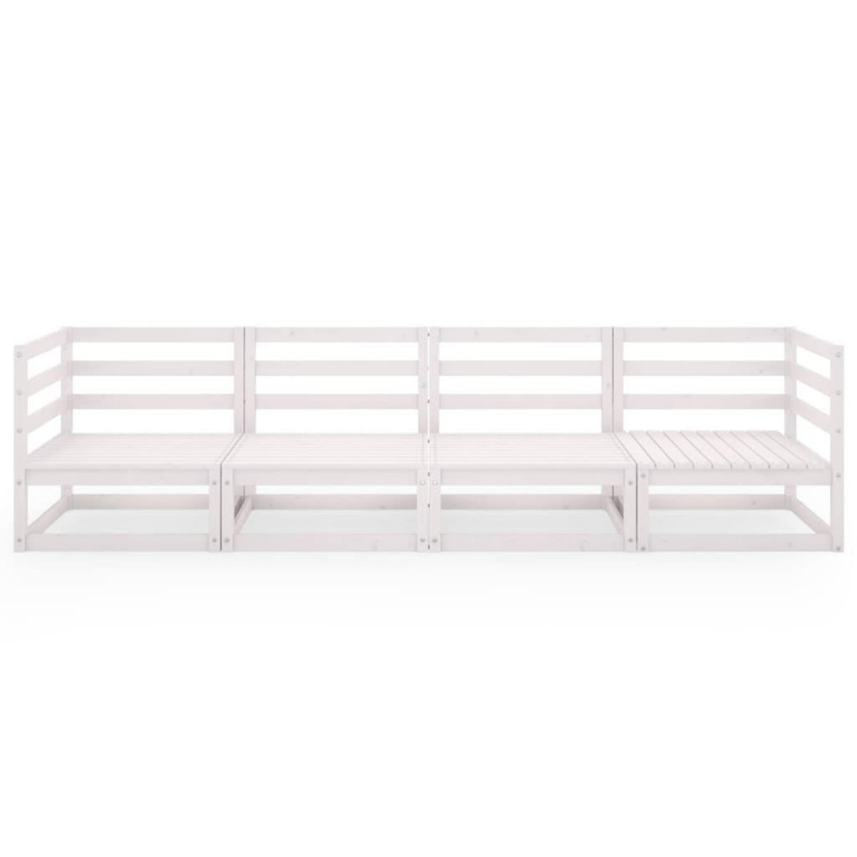 VIDAXL Canape a 4 places de jardin Blanc Bois de pin solide