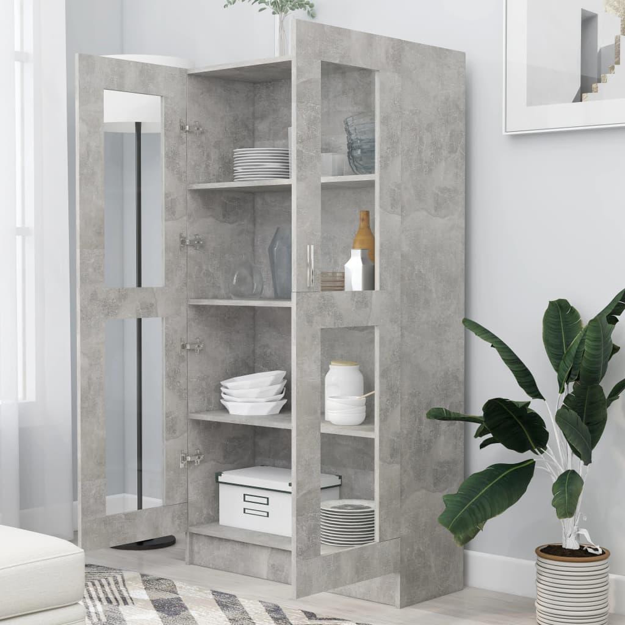 Voir la diapositive 3 : VIDAXL Armoire a vitrine Gris beton 82,5x30,5x150 cm Bois d'ingenierie