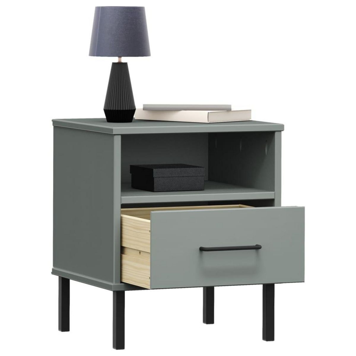 VIDAXL Table de chevet avec pieds en metal Gris Bois pin massif OSLO