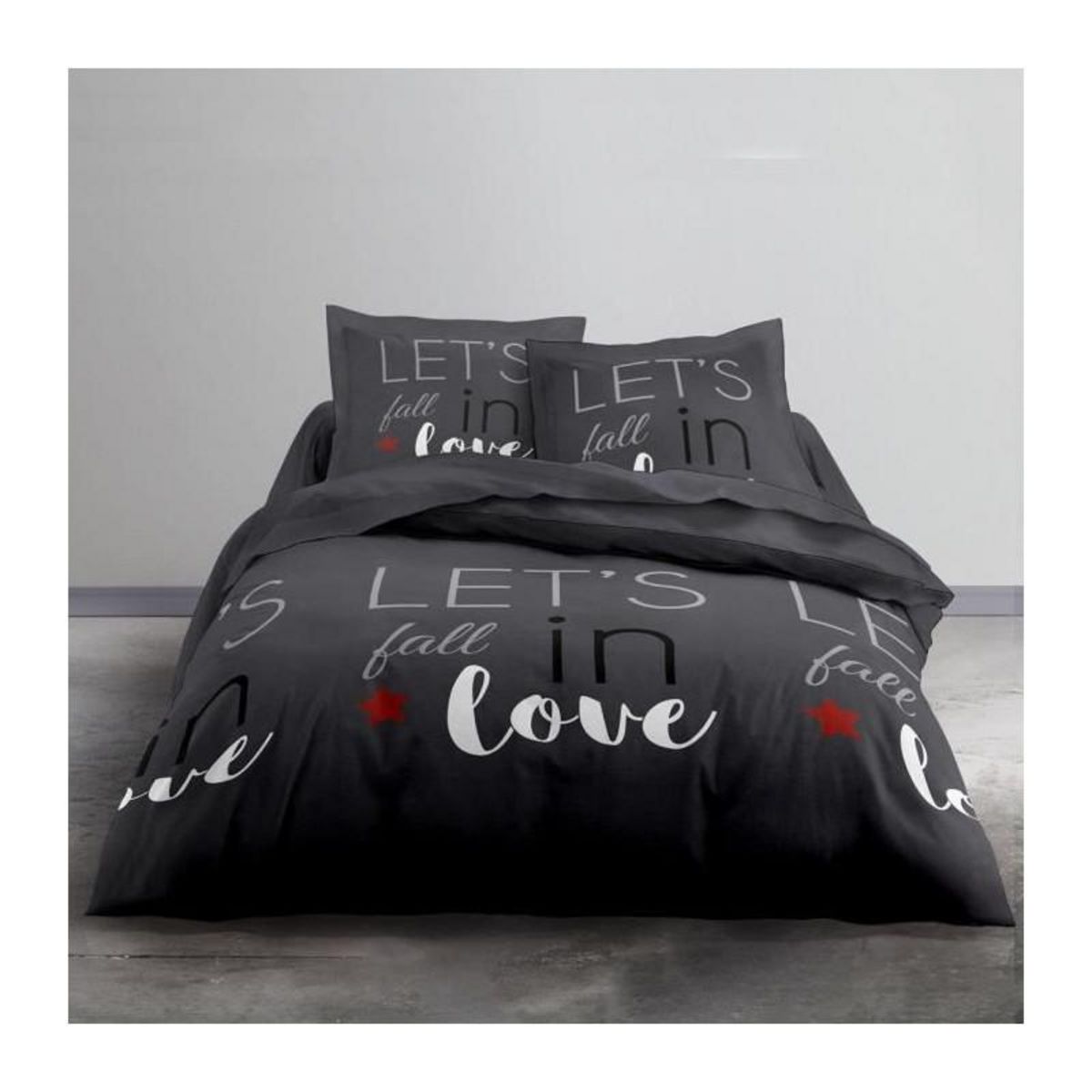 Today TODAY Parure de lit Coton Love - 2 personnes - 240 x 260 cm - Imprime Gris
