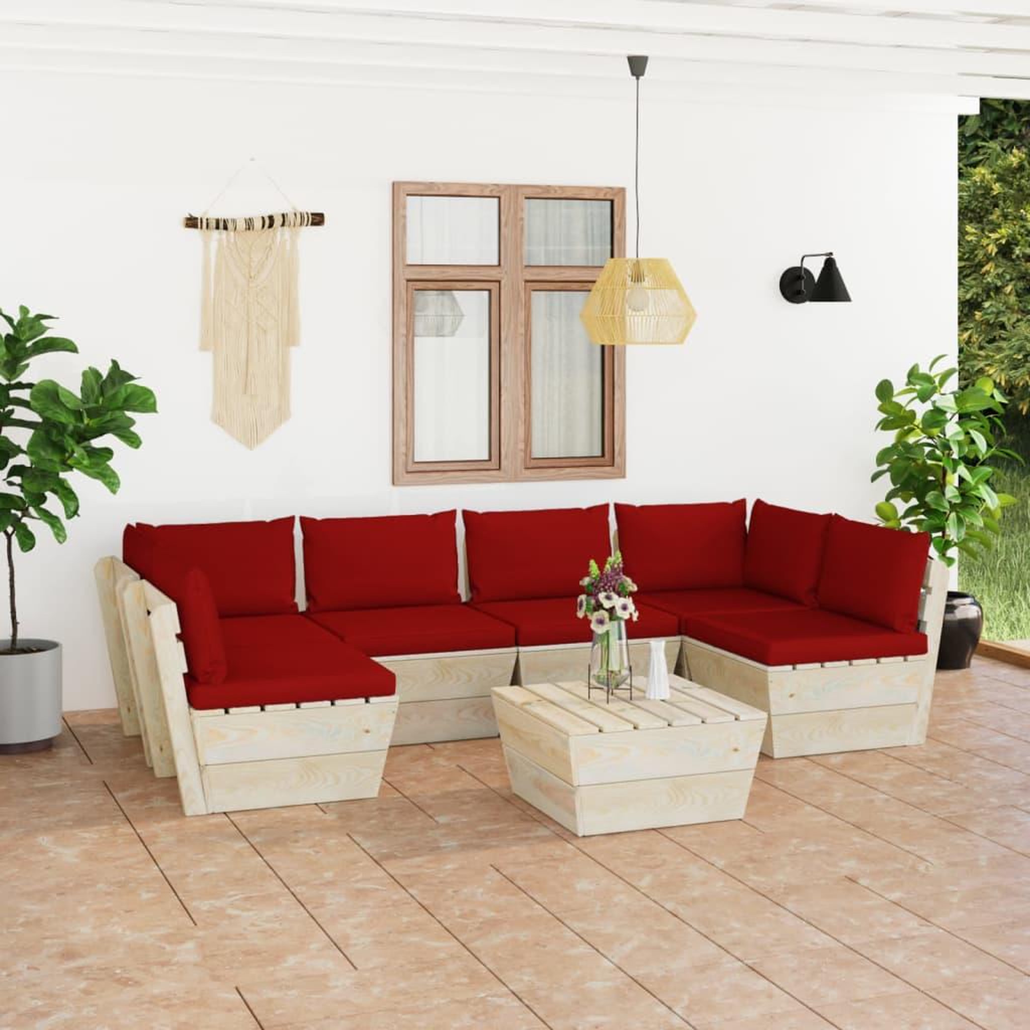 Voir la diapositive 1 : VIDAXL Salon de jardin palette 7 pcs avec coussins bois d'epicea