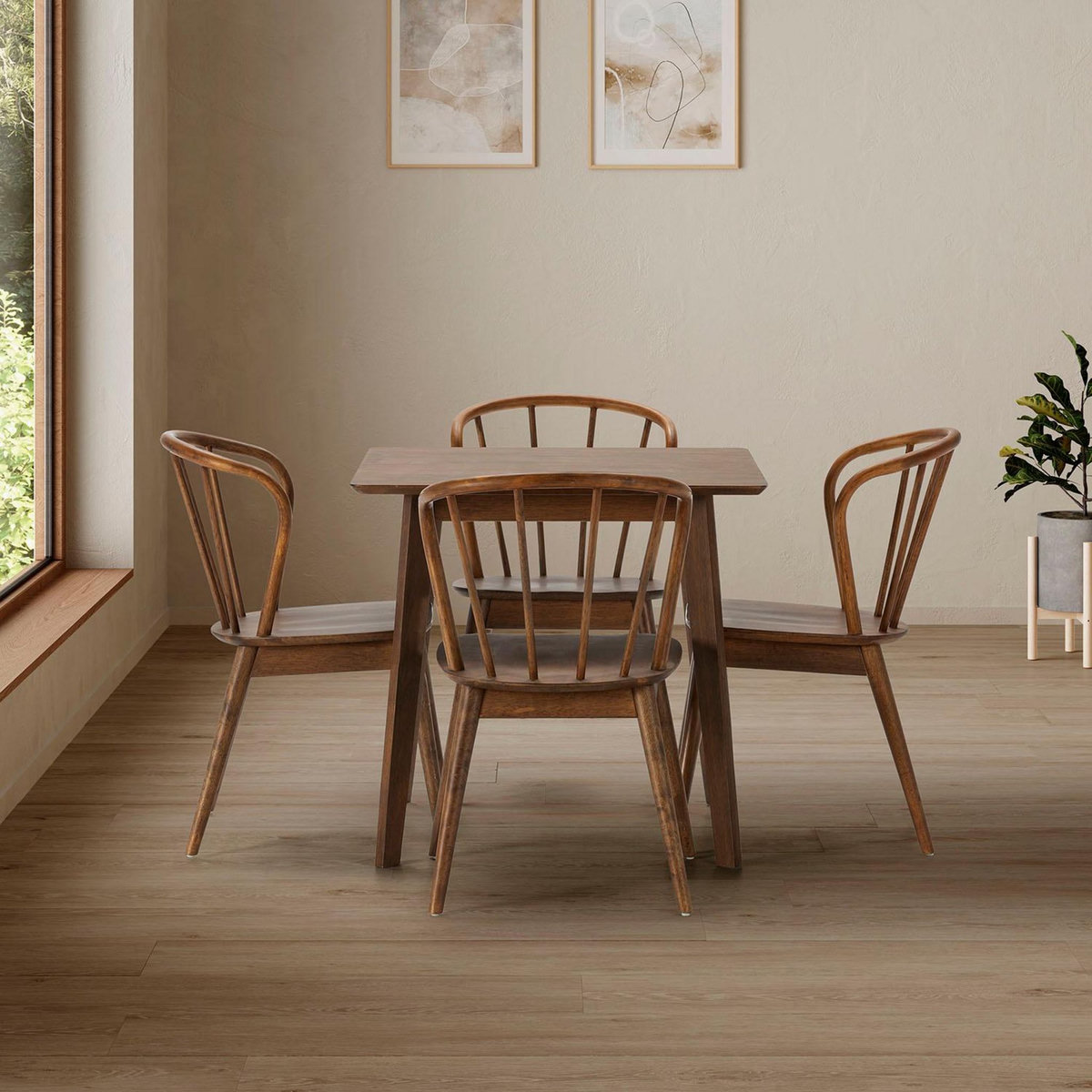 VS VENTA-STOCK Ensemble table 80x80 cm et 4 chaises de salle à manger Brisa Noyer