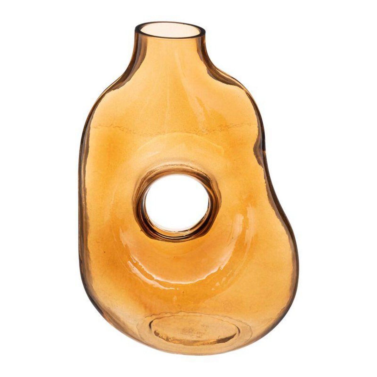  Vase Design en Verre  Donut  24cm Ambre
