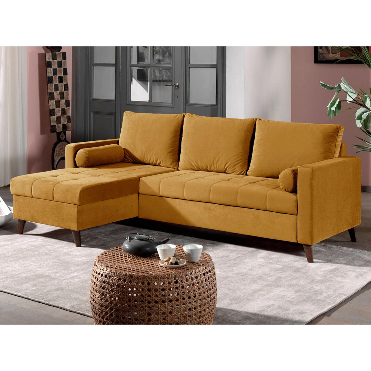 BEST MOBILIER Polar - canapé d'angle réversible convertible - en velours au design scandinave - 4 places