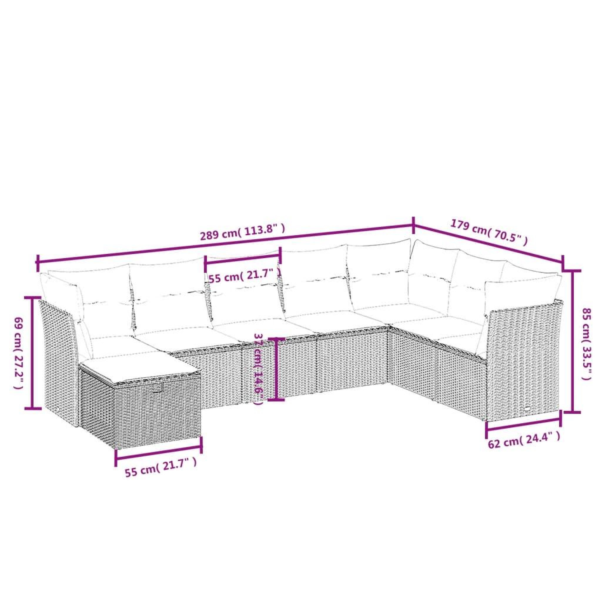Voir la diapositive 5 : VIDAXL Salon de jardin avec coussins 8 pcs beige resine tressee
