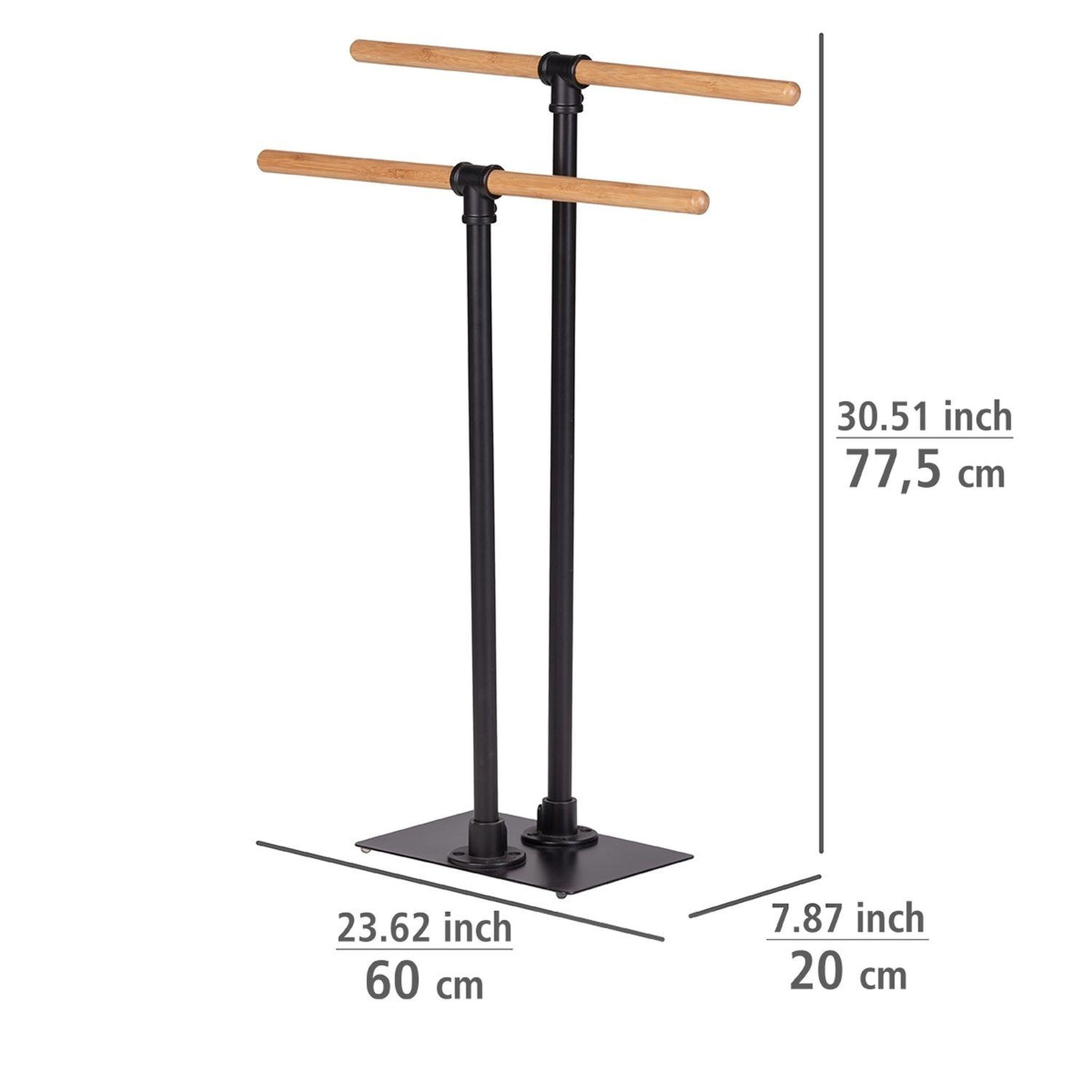 Voir la diapositive 2 : Wenko Porte-serviettes sur pied forli en acier et bambou - hauteur 77,50 cm - noir
