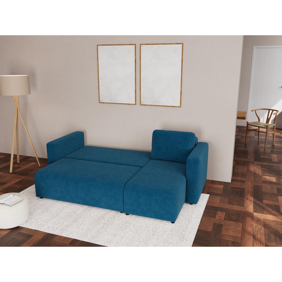 BEST MOBILIER Canopy - canapé d'angle réversible 4 places convertible avec coffre en velours côtelé