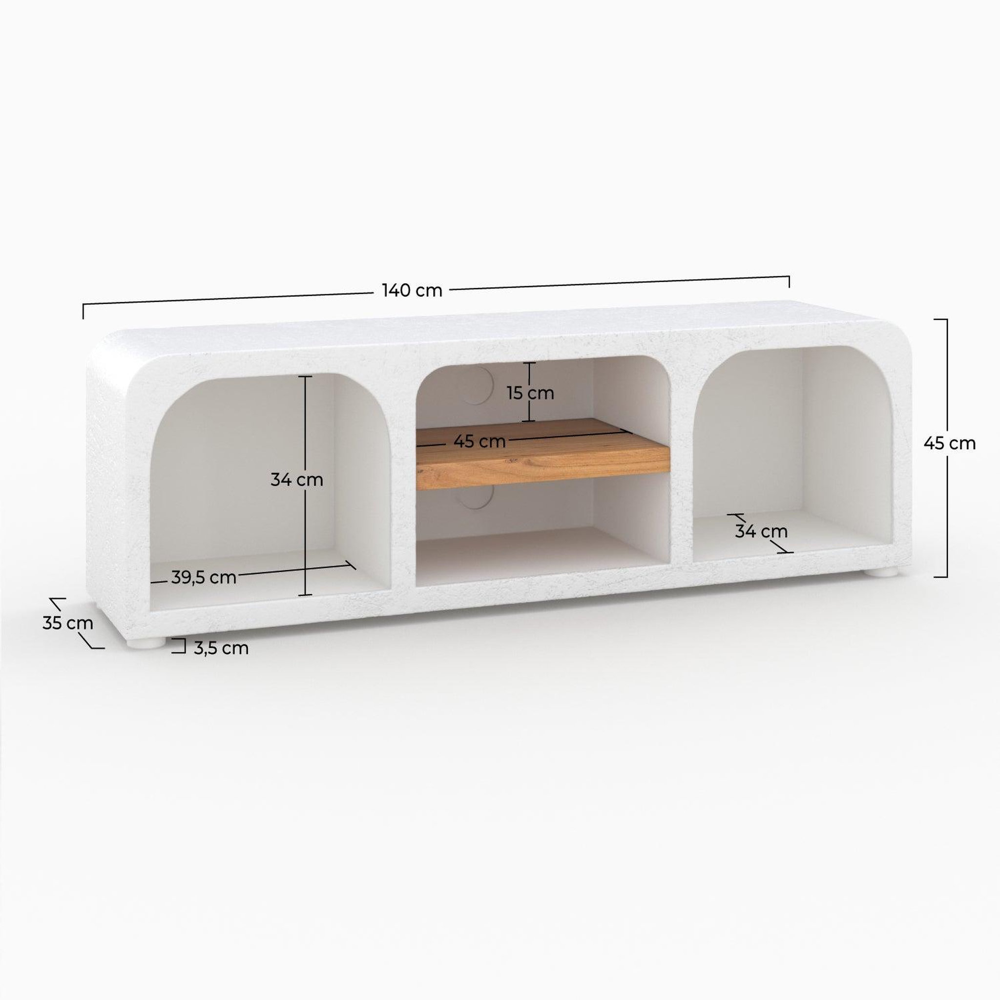 Voir la diapositive 4 : MAISON PAVANE Meuble tv en plâtre blanc cassé 140 cm-fira