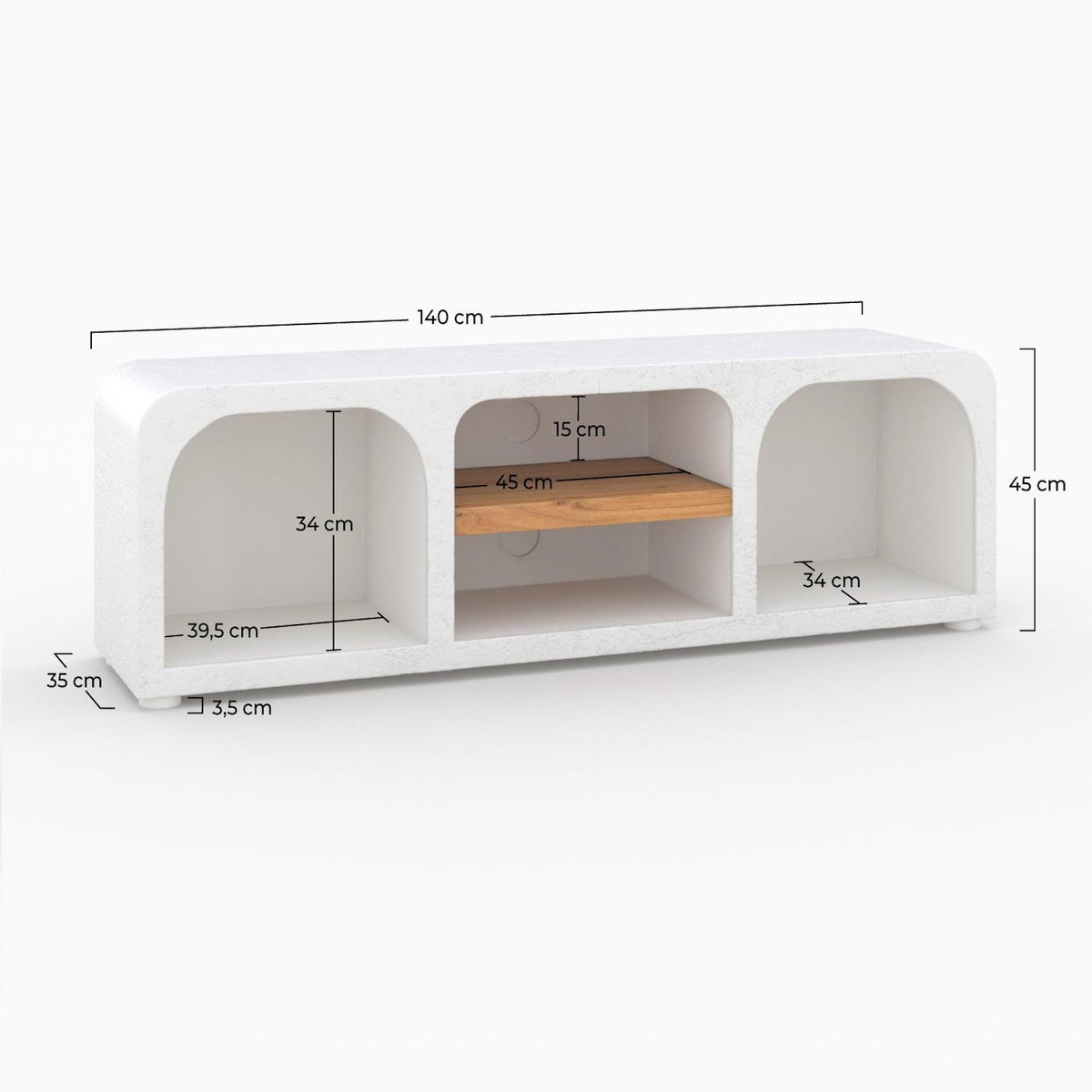 Rendez vous déco Meuble TV en plâtre blanc cassé 140 cm-Fira