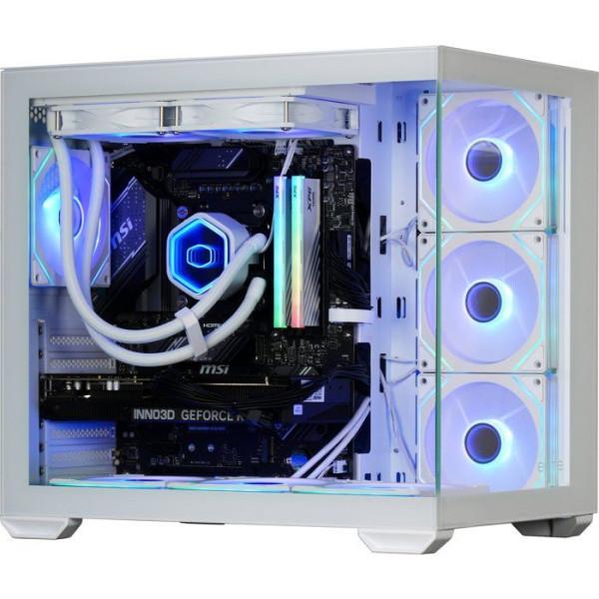 Voir la diapositive 2 : Cooler Master PC Gamer powered by COOLER MASTER - Sans Windows - AMD Ryzen 8700F - RTX 5060 Ti - RAM 32Go DDR5 - SSD 1To - Blanc