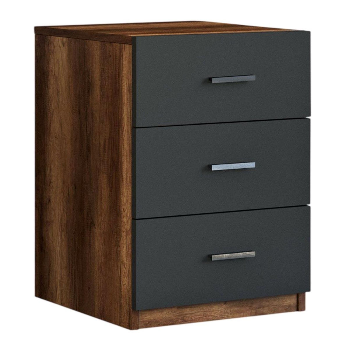 Paris Prix Table de Chevet 3 Tiroirs  Pearlie  61cm Marron & Anthracite
