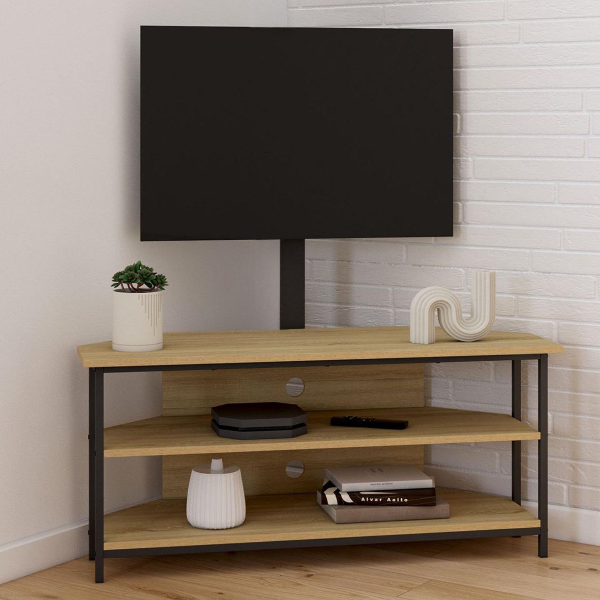 Voir la diapositive 2 : ID MARKET Meuble tv 100 cm d'angle detroit avec étagères et support tv réglable de 32 à 70 pouces design industriel