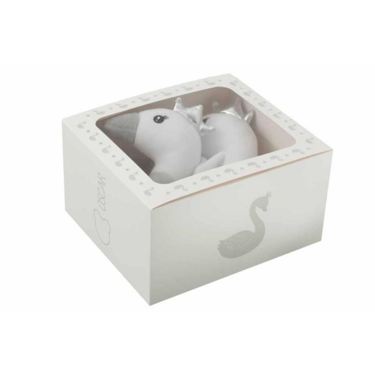 Paris Prix Doudou & Hochet Bébé  Cygne  25cm Blanc & Gris