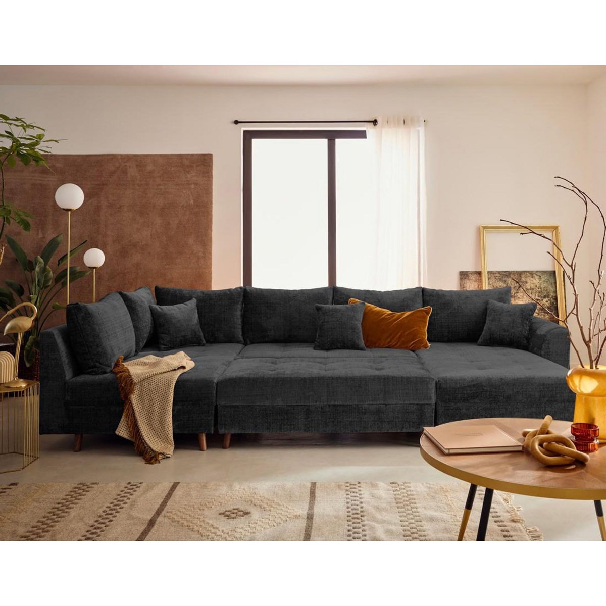 LISA DESIGN Rune - canapé panoramique d'angle gauche 7 places en velours texturé