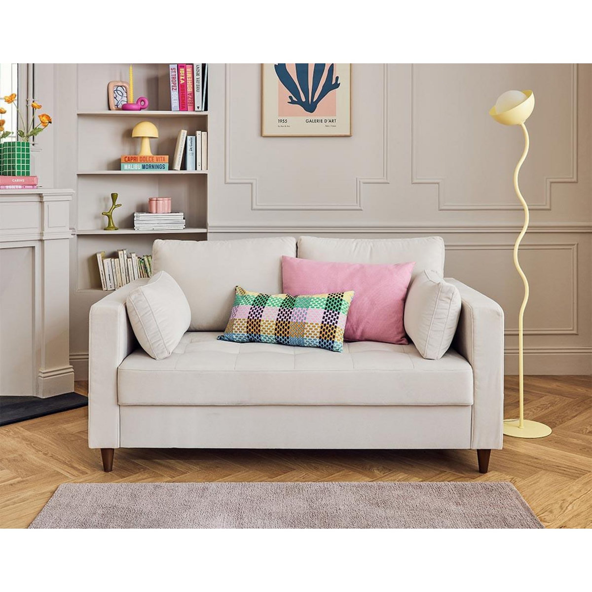 LISA DESIGN Anna - canapé droit 2 places avec poche en velours - pieds en bois