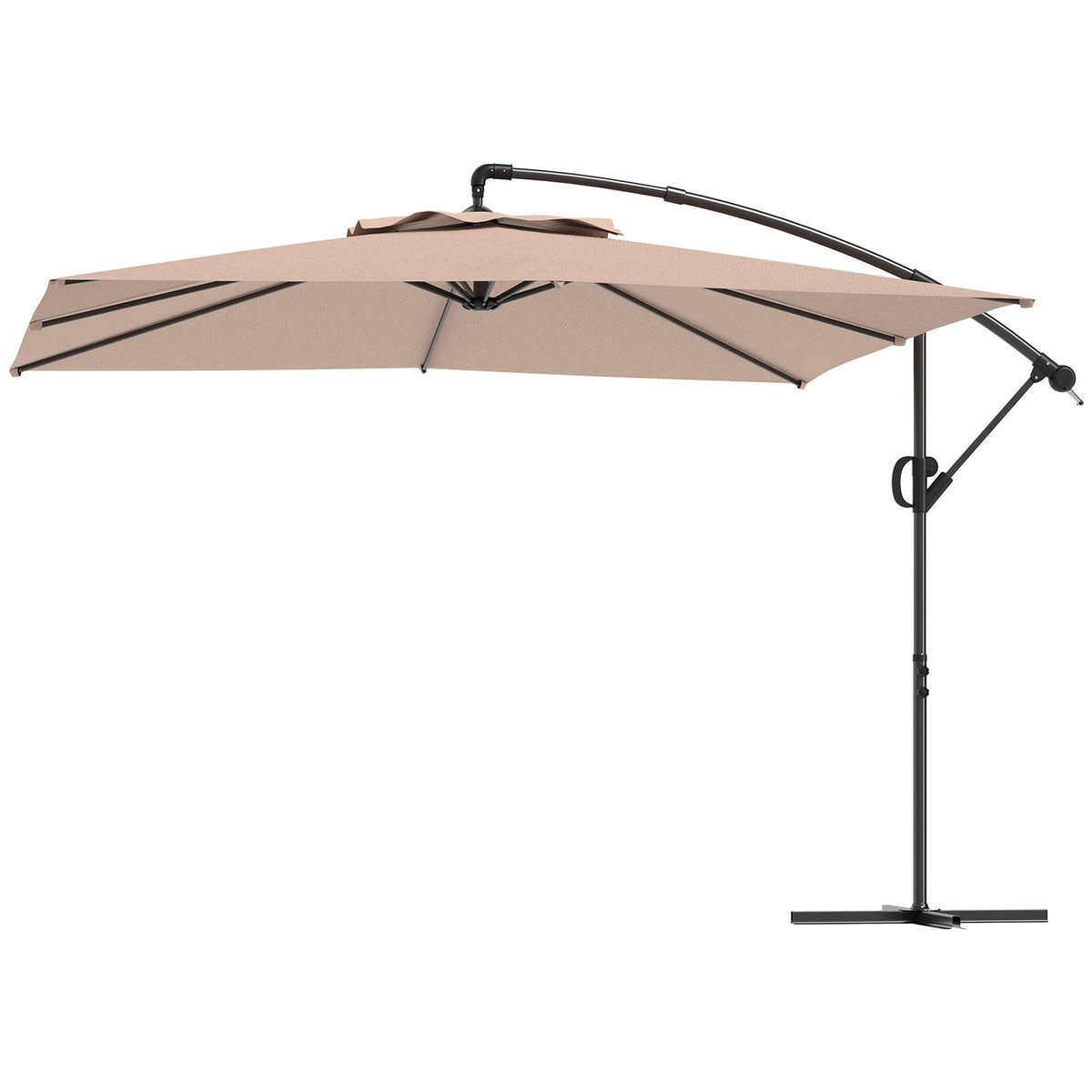 OUTSUNNY Parasol déporté carré 3 x 3 m réglable piètement croix manivelle tissu haute densité 180g/m² UPF50+ kaki