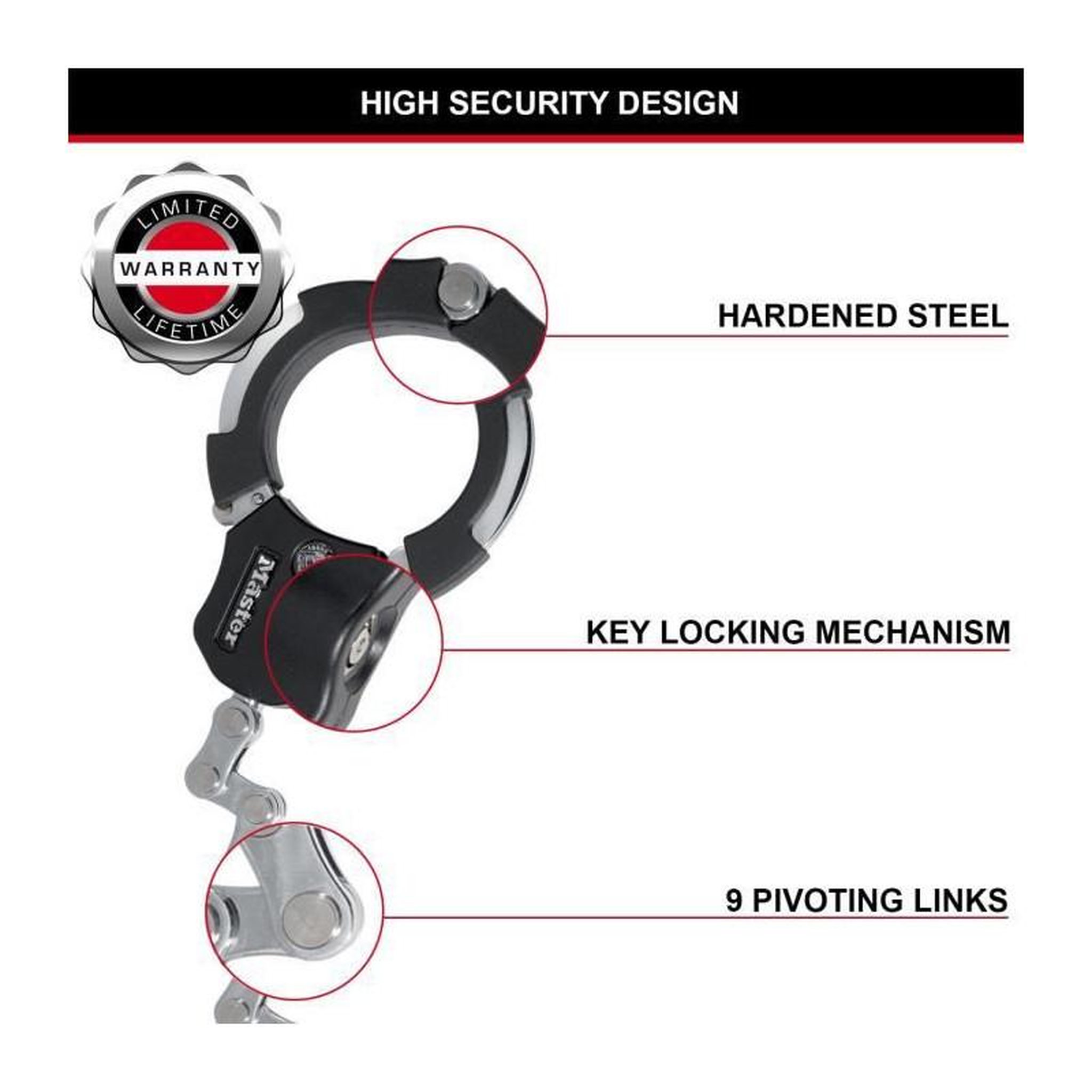 Voir la diapositive 6 : Master lock Menottes antivol [9 maillons] [Certifié Sold Secure] 8290EURDPRO