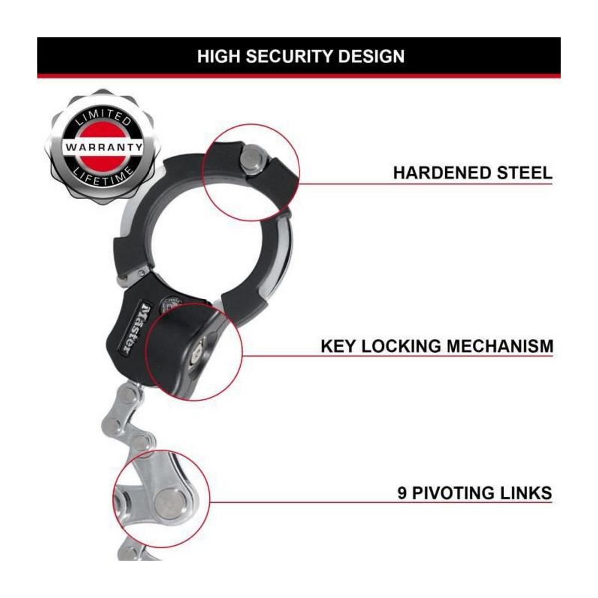 Master lock Menottes antivol [9 maillons] [Certifié Sold Secure] 8290EURDPRO
