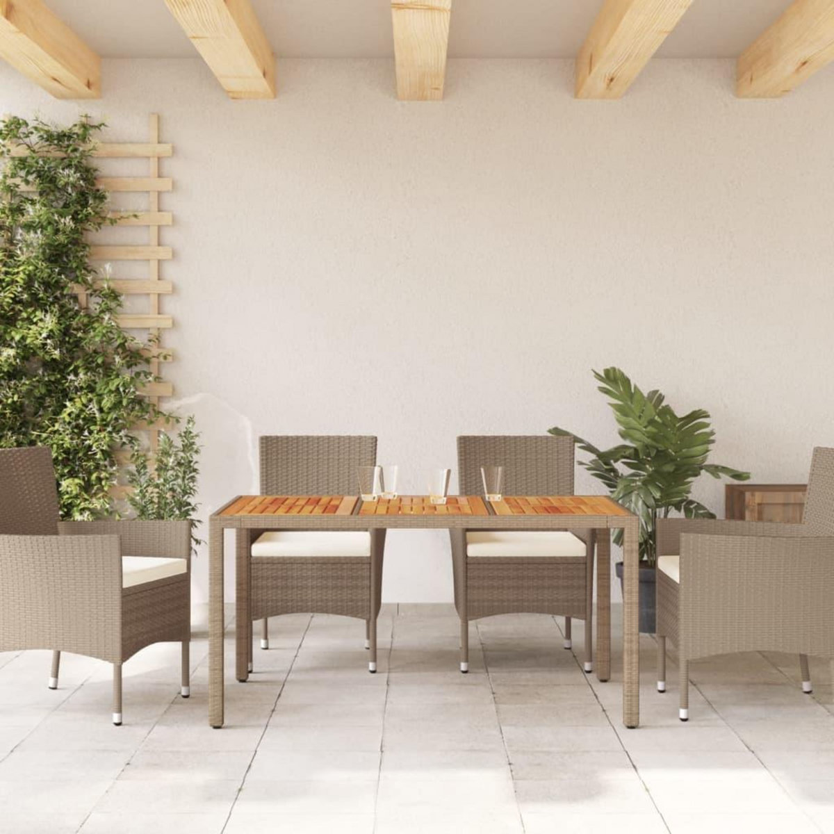VIDAXL Table de jardin beige 150x90x75 cm resine tressee bois d'acacia