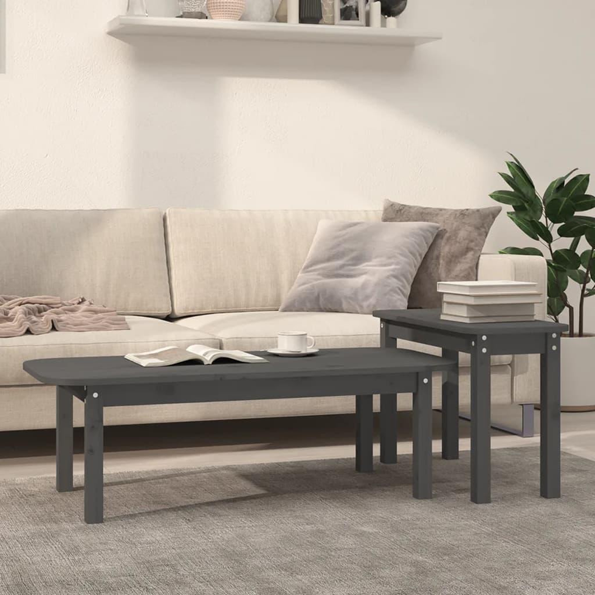 Voir la diapositive 1 : VIDAXL Ensemble de tables basses 2 pcs Gris Bois massif de pin