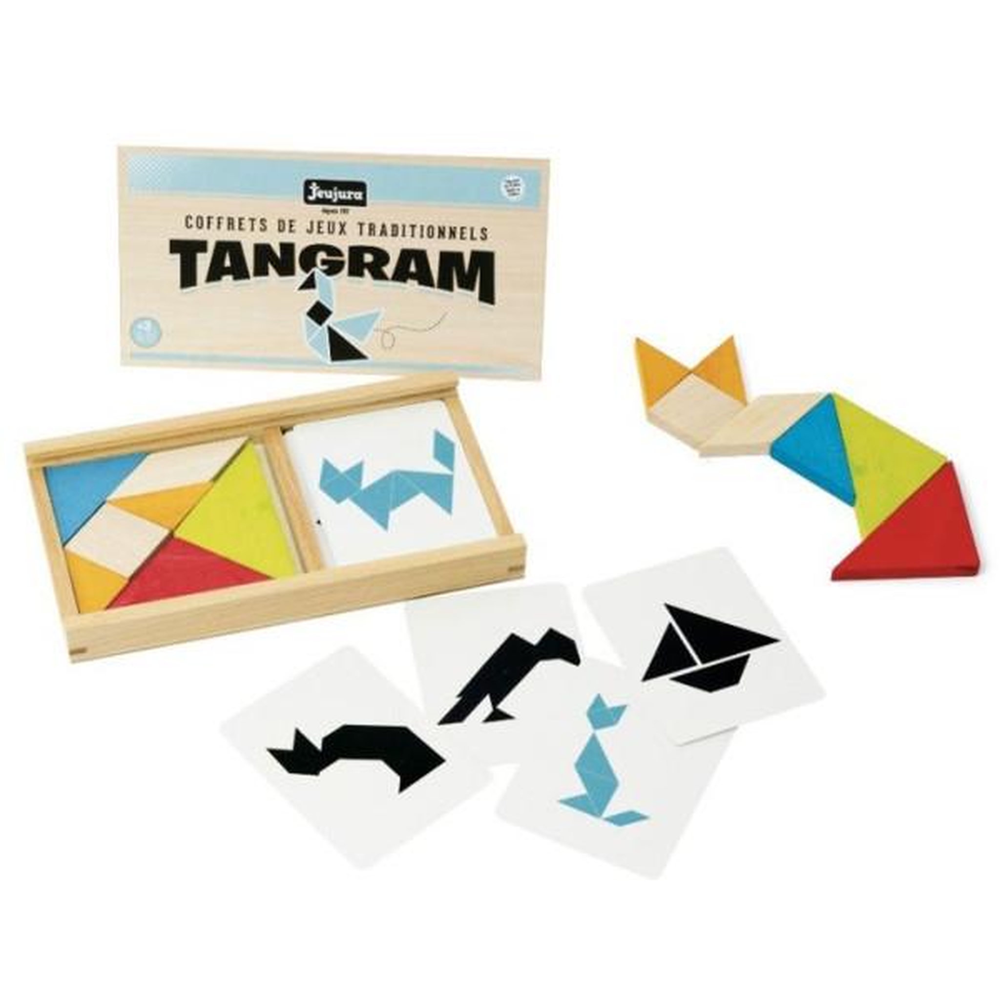 JeuJura Jeu de tangram en bois - JEUJURA - 8144 - Coffret en bois - 7 pieces - 30 modeles
