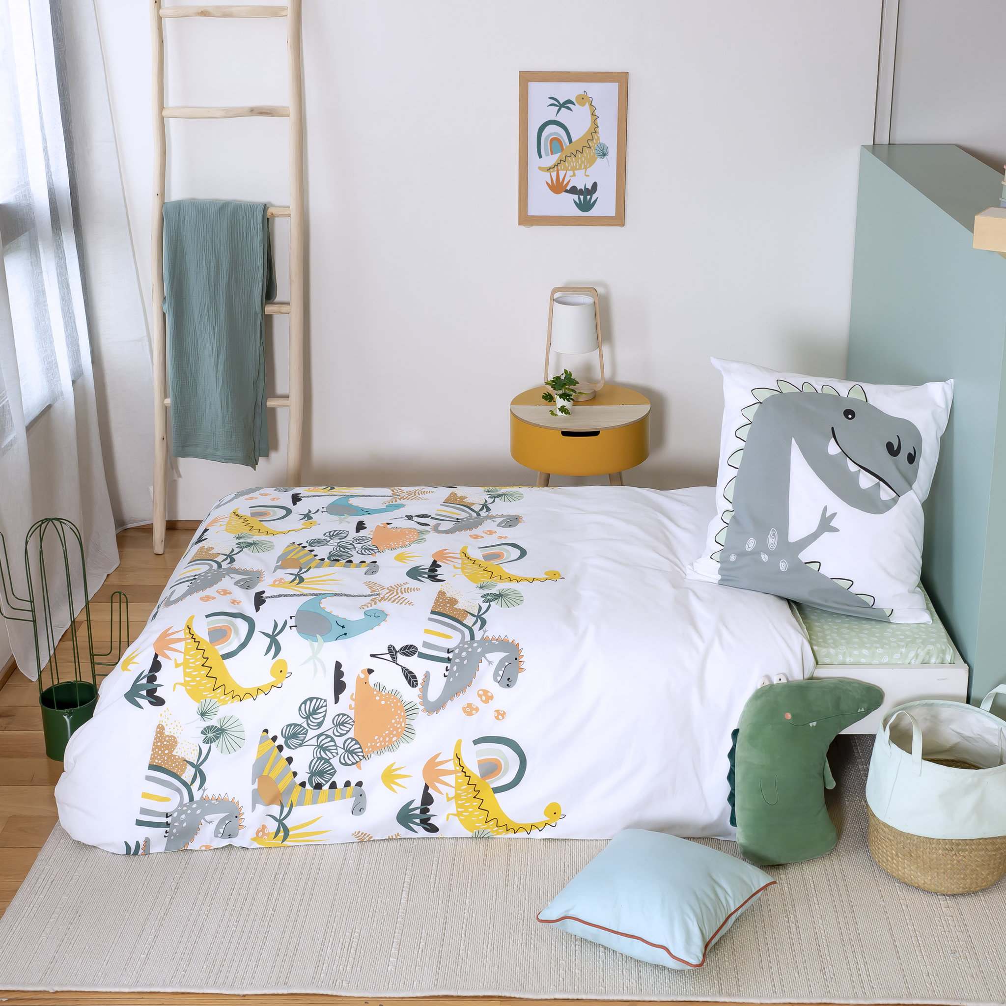 Voir la diapositive 2 : COTE DECO Parure housse de couette enfant coton 57 fils JURASSIK