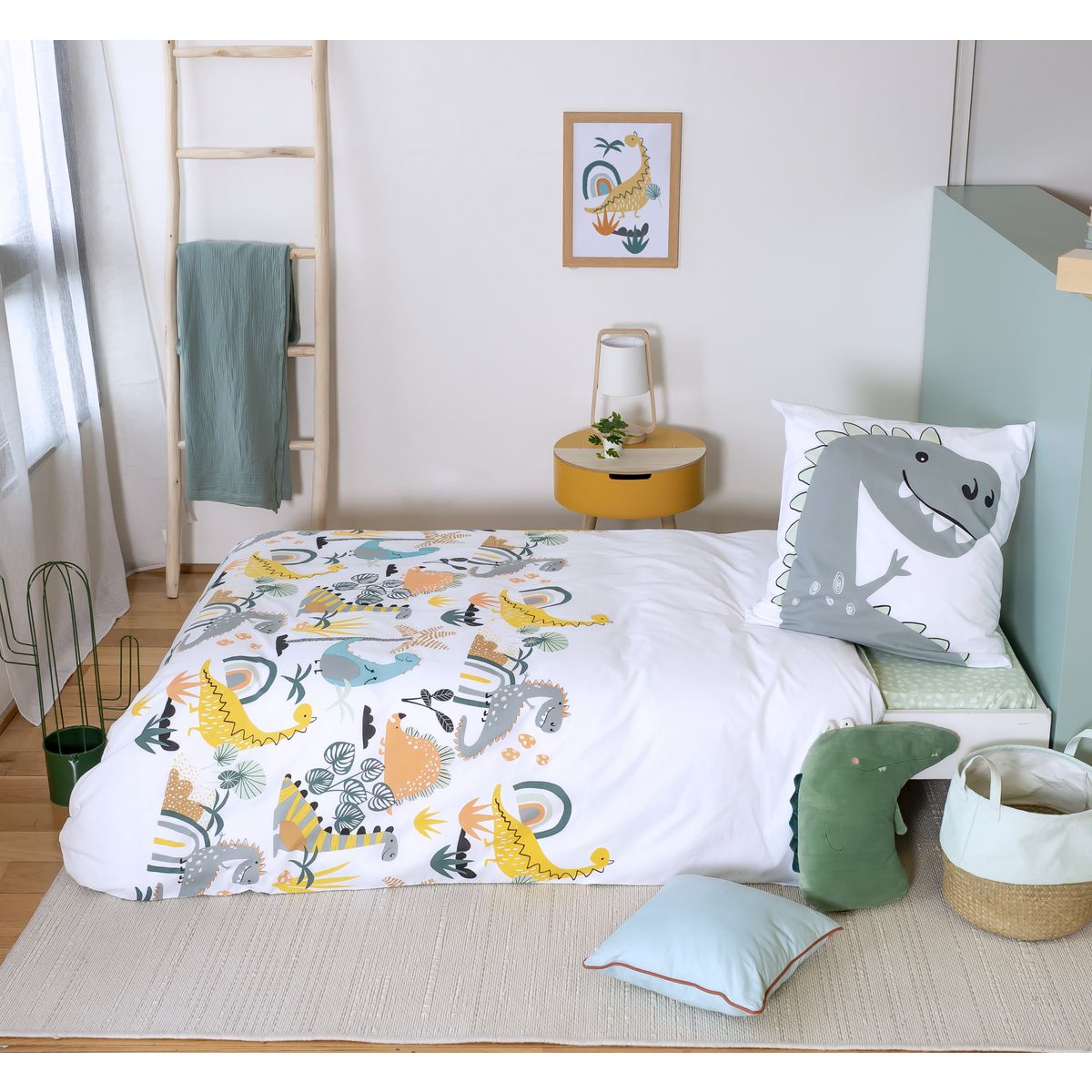 COTE DECO Parure housse de couette enfant coton 57 fils JURASSIK