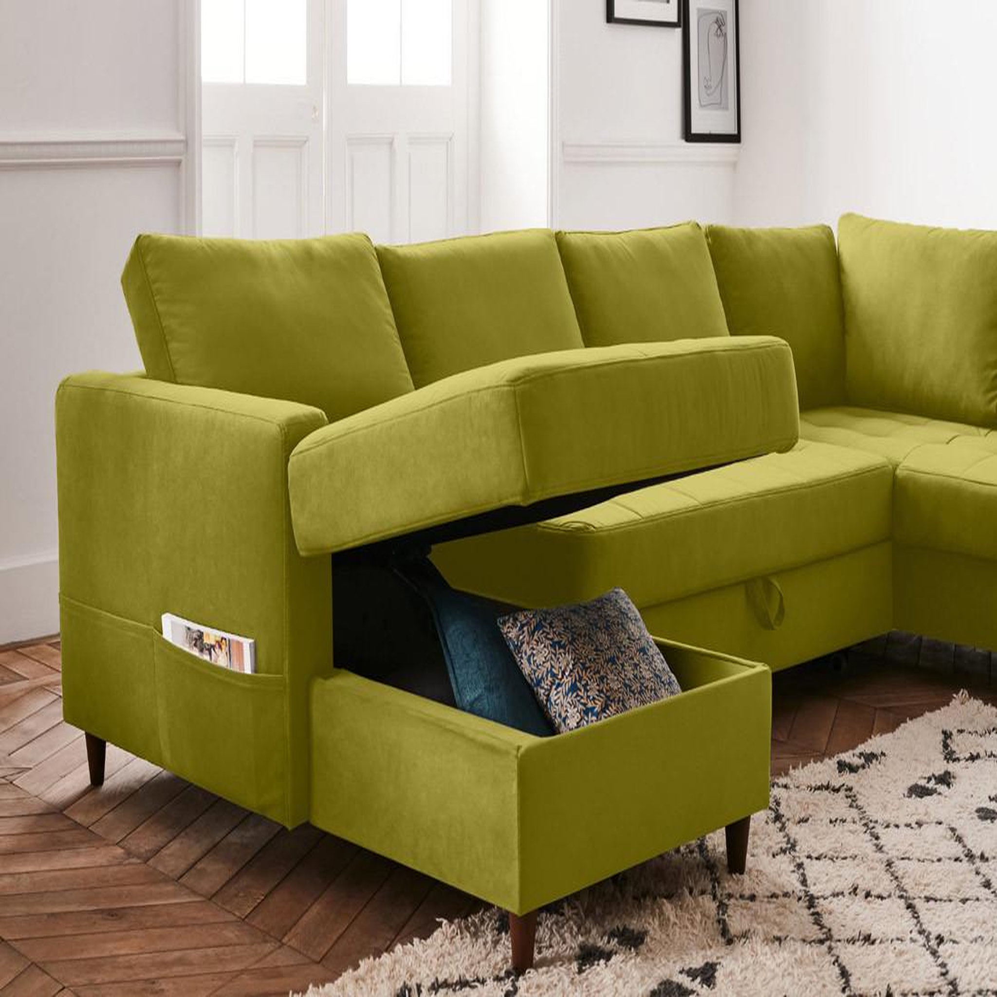 Voir la diapositive 4 : LISA DESIGN Anna - canapé panoramique d'angle droit - 7 places - convertible avec coffre - en velours