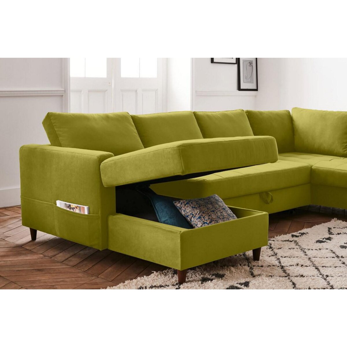 LISA DESIGN Anna - canapé panoramique d'angle droit - 7 places - convertible avec coffre - en velours