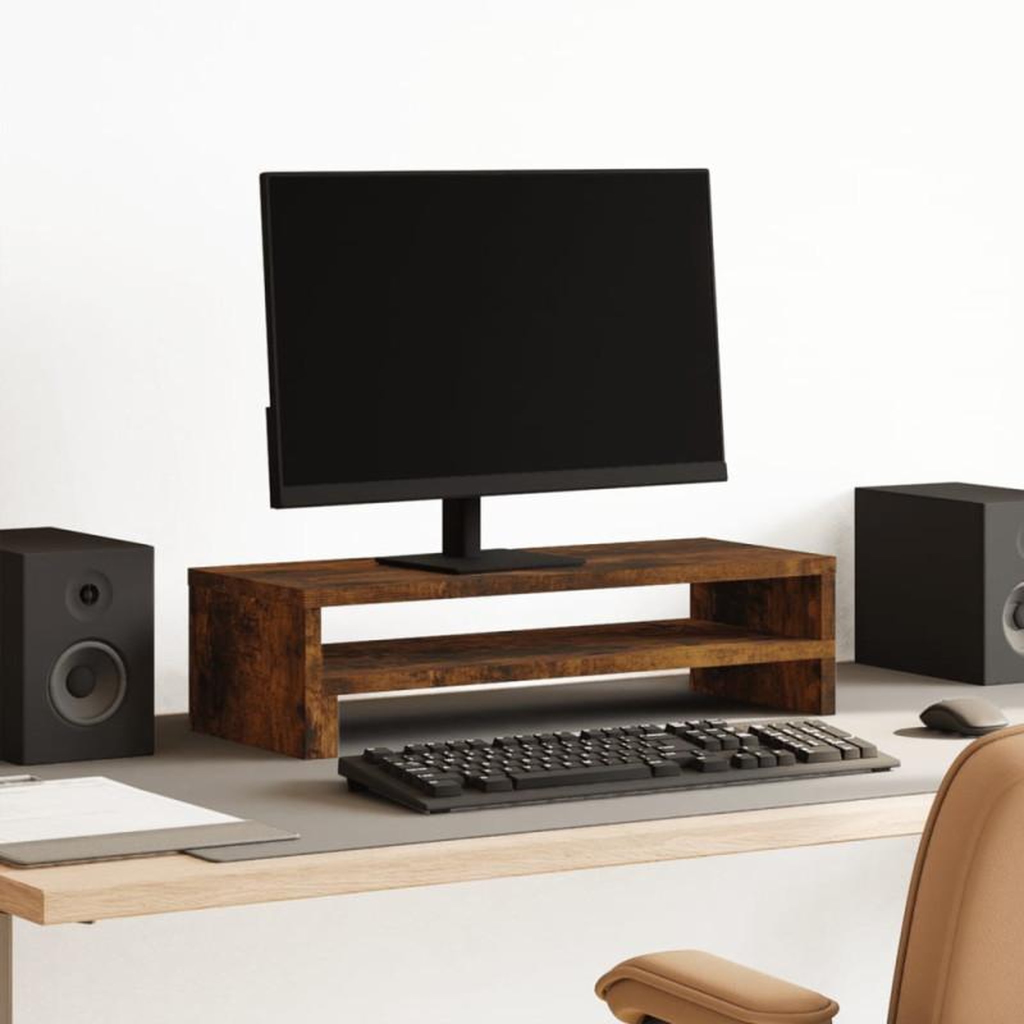 Voir la diapositive 1 : VIDAXL Support de moniteur chêne fumé 54x22x15 cm bois d ingénierie