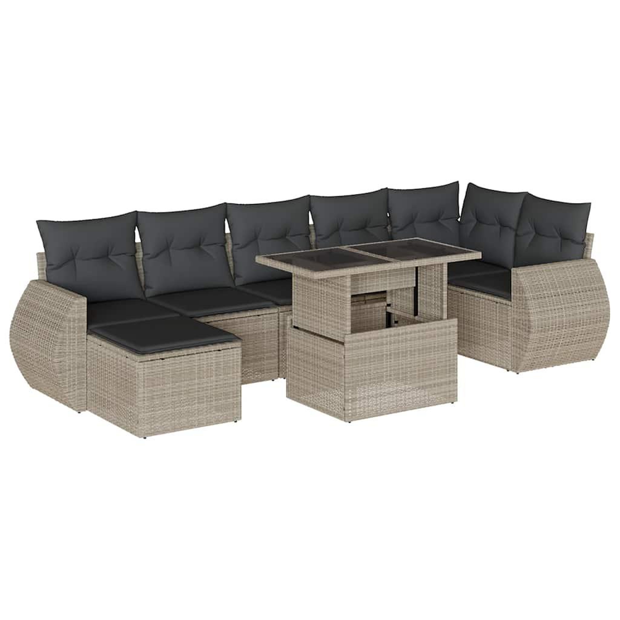Voir la diapositive 2 : VIDAXL Salon de jardin 8 pcs avec coussins gris clair resine tressee
