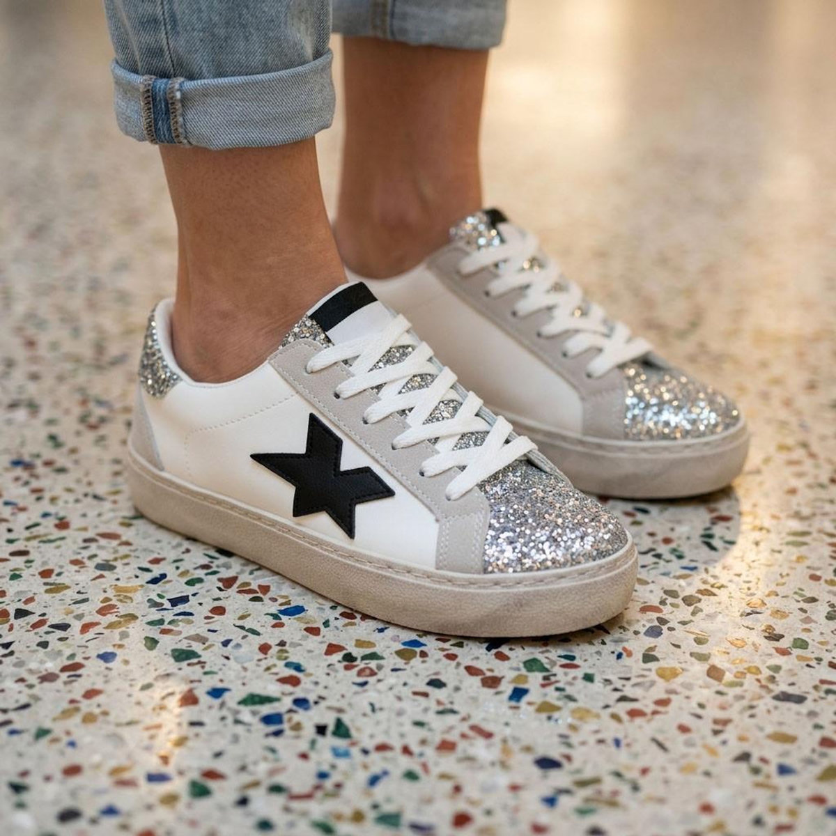OZABI OZABI Sneakers Glitter Étoile Femme Plateforme Argent Or