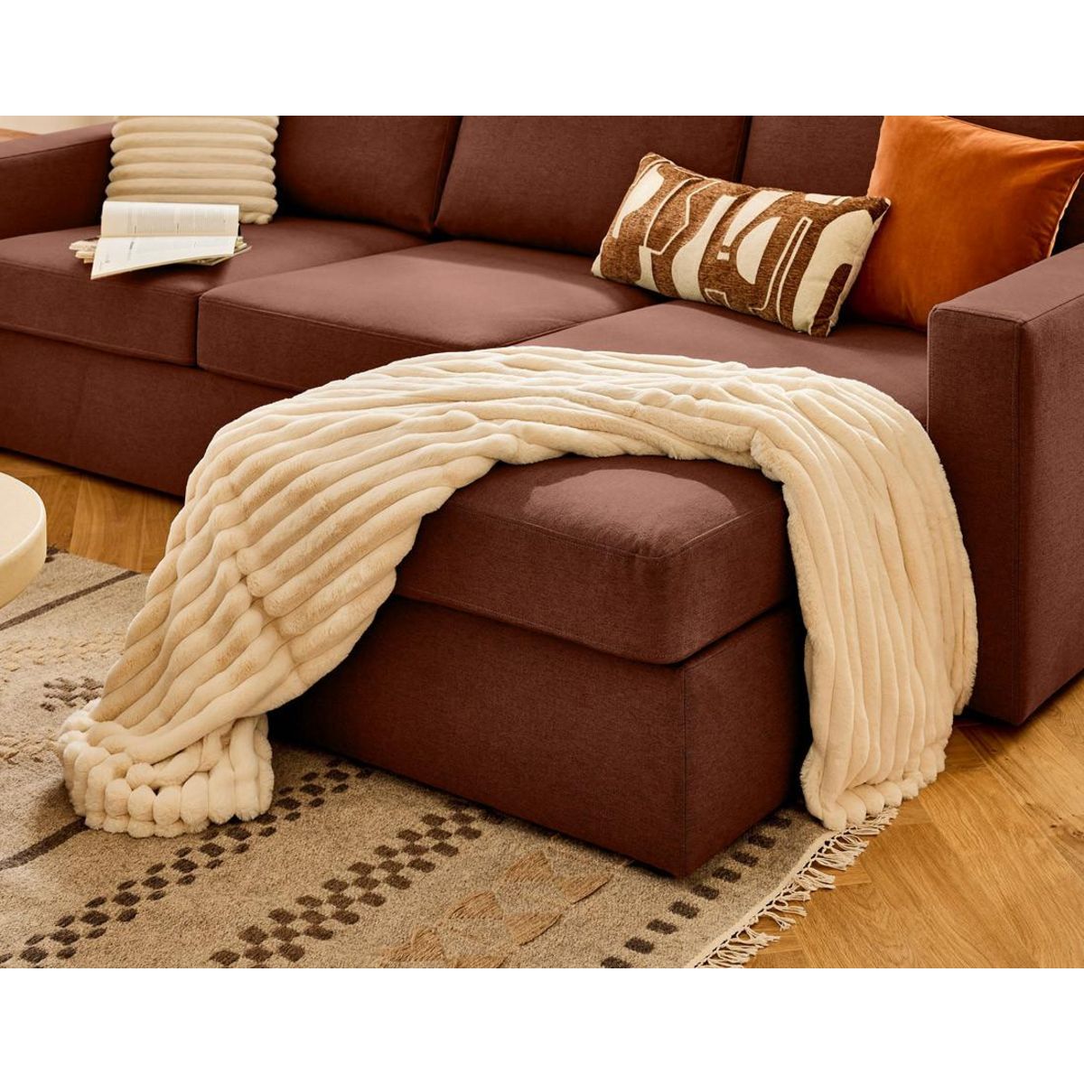 BEST MOBILIER Barrie - canapé d'angle réversible 4 places avec têtière amovible en tissu