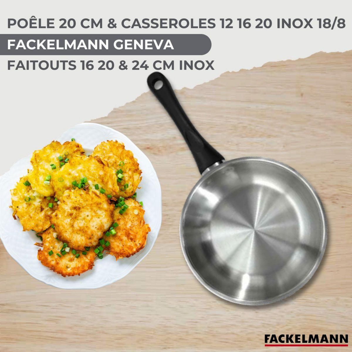 Fackelmann Set de 1 poêle 20 cm, 3 casseroles 12 16 20 cm et 3 faitouts 16, 20 et 24 cm en inox Fackelmann Geneva