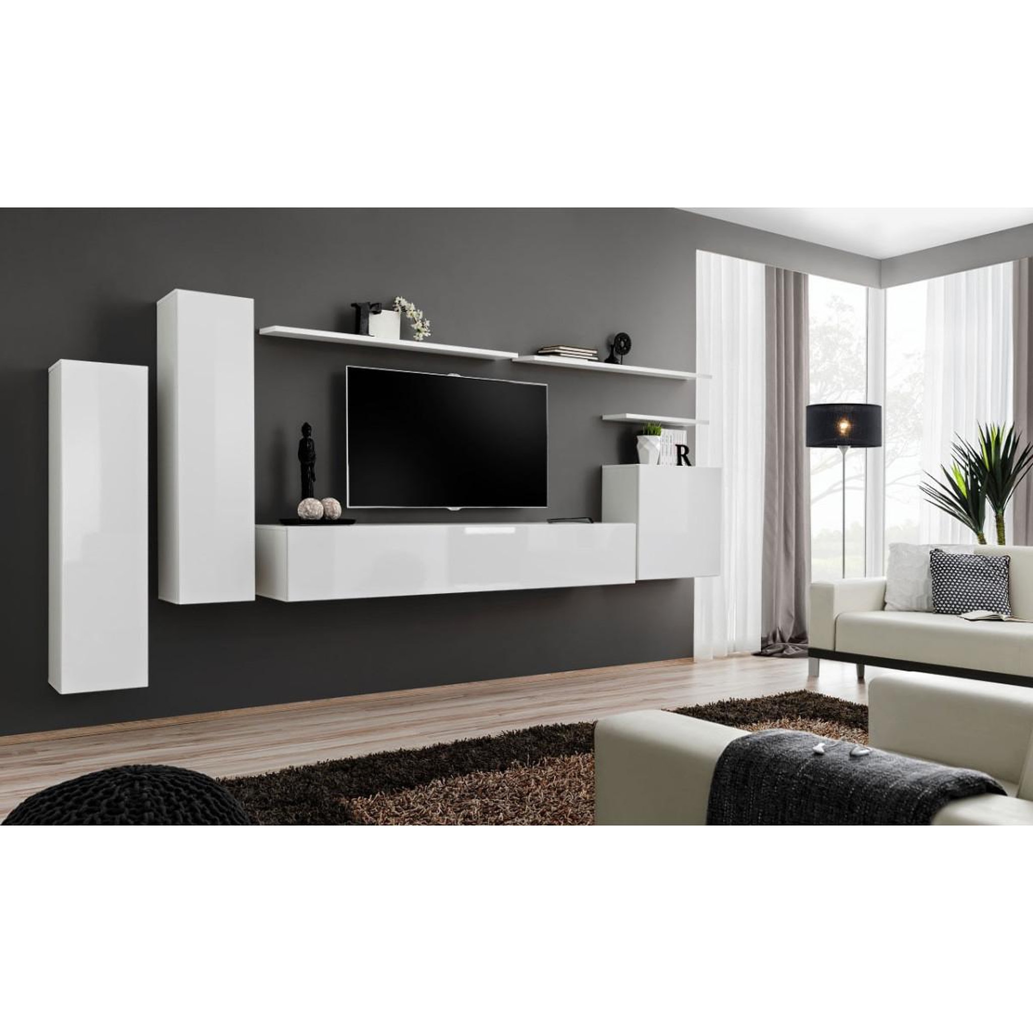 Voir la diapositive 4 : Paris Prix Meuble tv mural design  switch i  330cm blanc