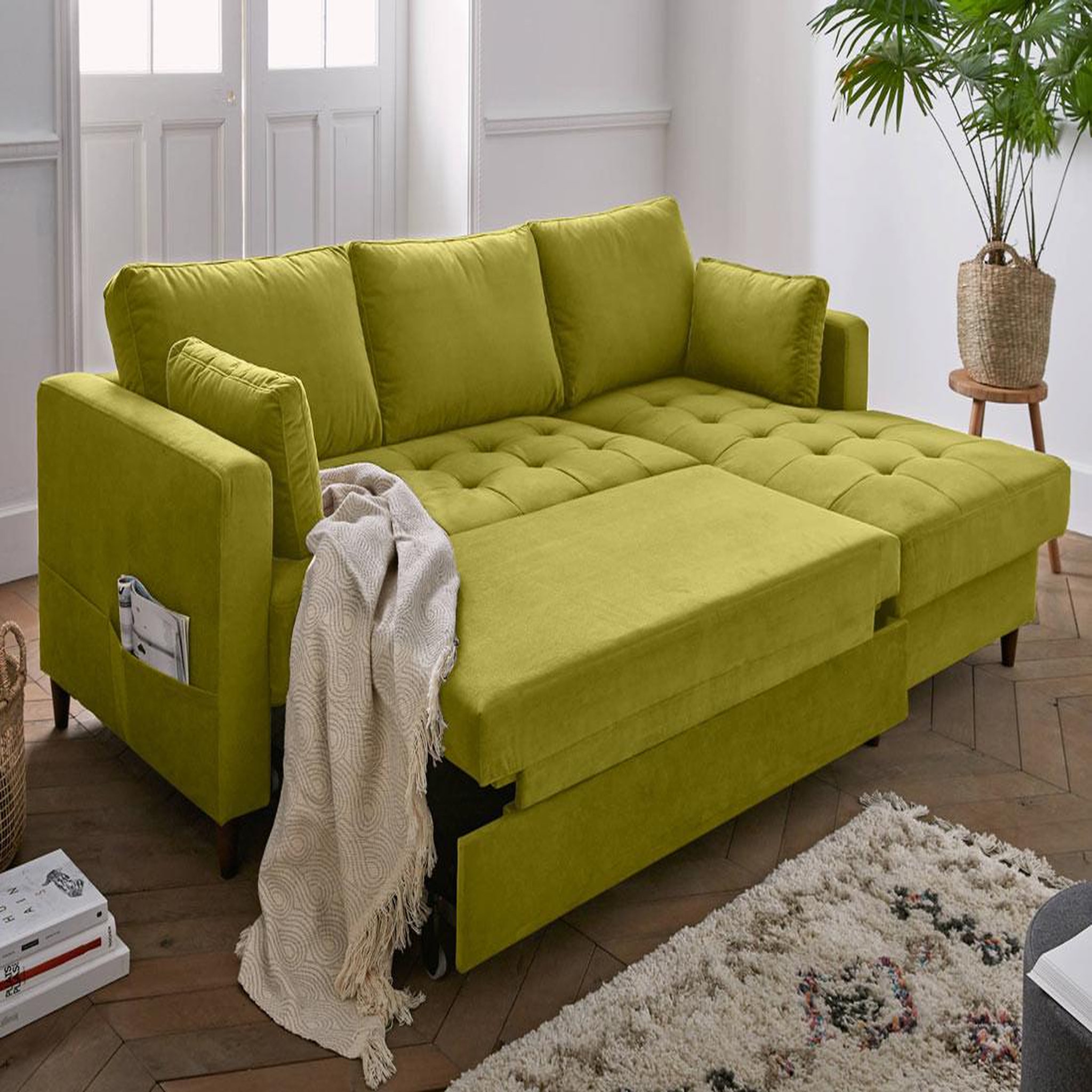 Voir la diapositive 3 : BEST MOBILIER Anna - canapé d'angle droit - 4 places - convertible avec coffre - en velours