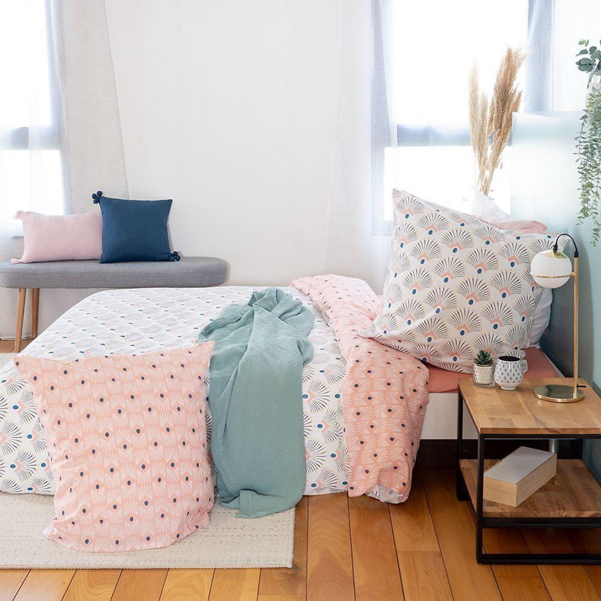 Home collection Parure housse de couette 100% coton bio 57fils mille