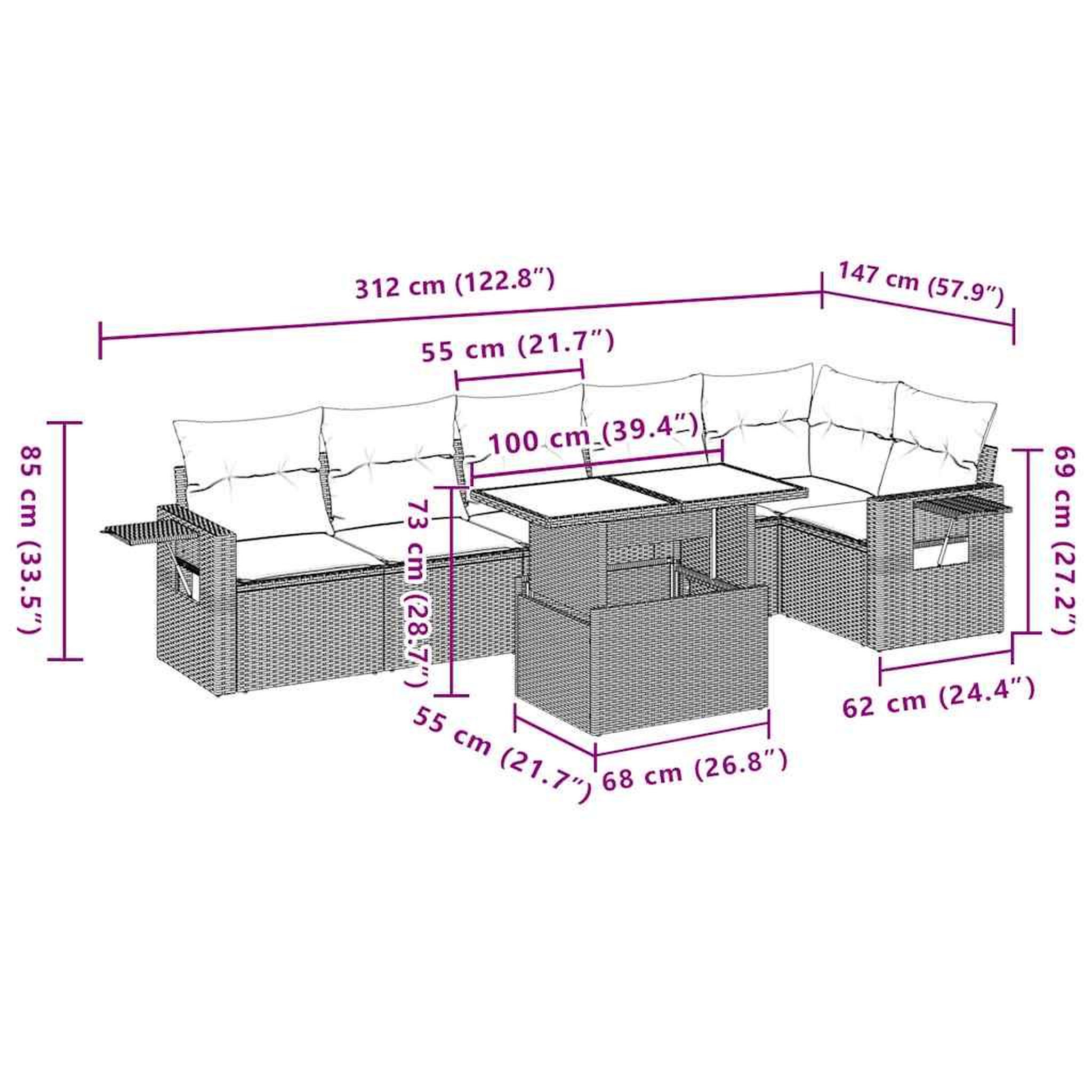 Voir la diapositive 6 : VIDAXL Salon de jardin avec coussins 7 pcs gris clair resine tressee