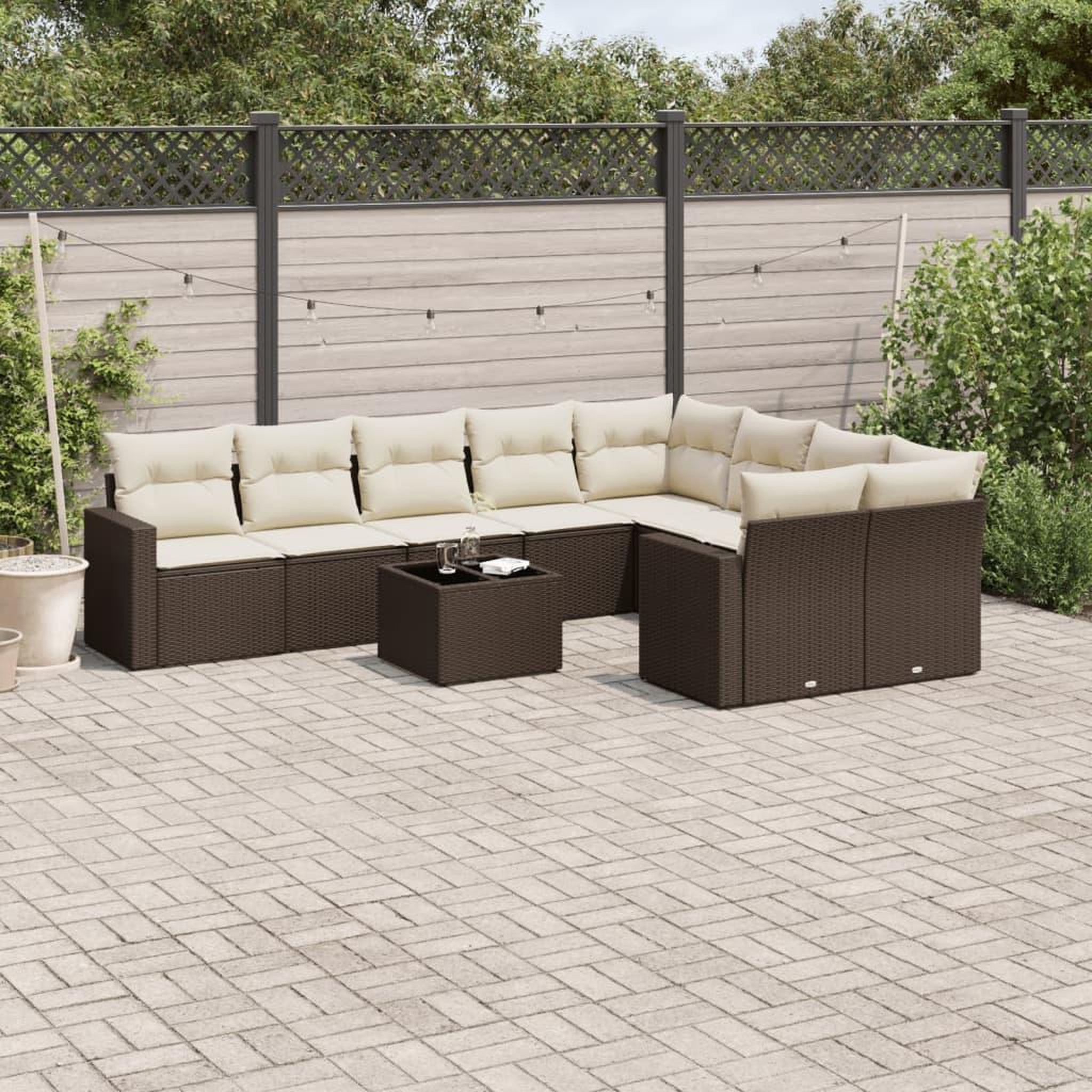 VIDAXL Salon de jardin 10 pcs avec coussins marron resine tressee