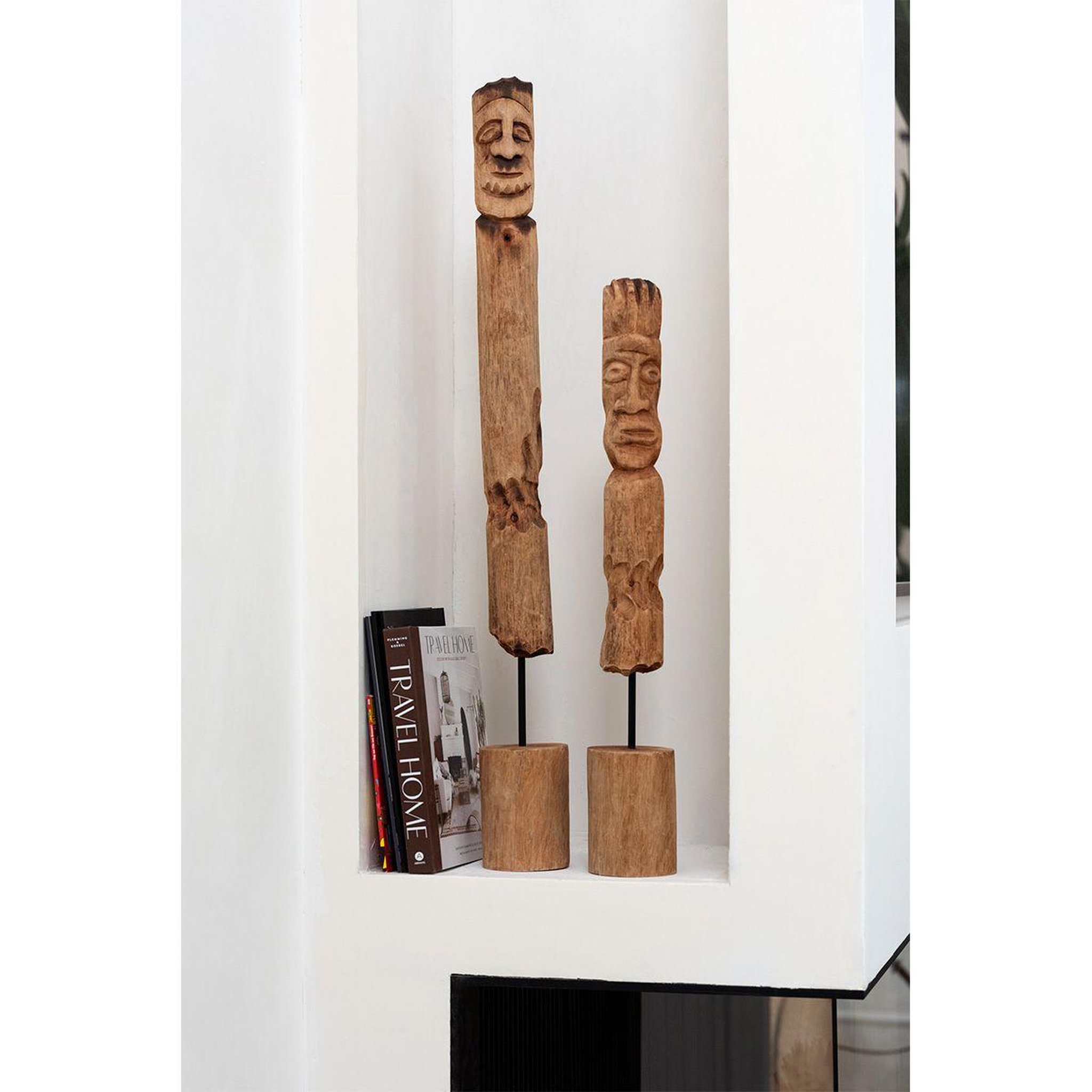 Voir la diapositive 2 : J-LINE Lot de 3 statuettes déco en bois  totem  86cm naturel