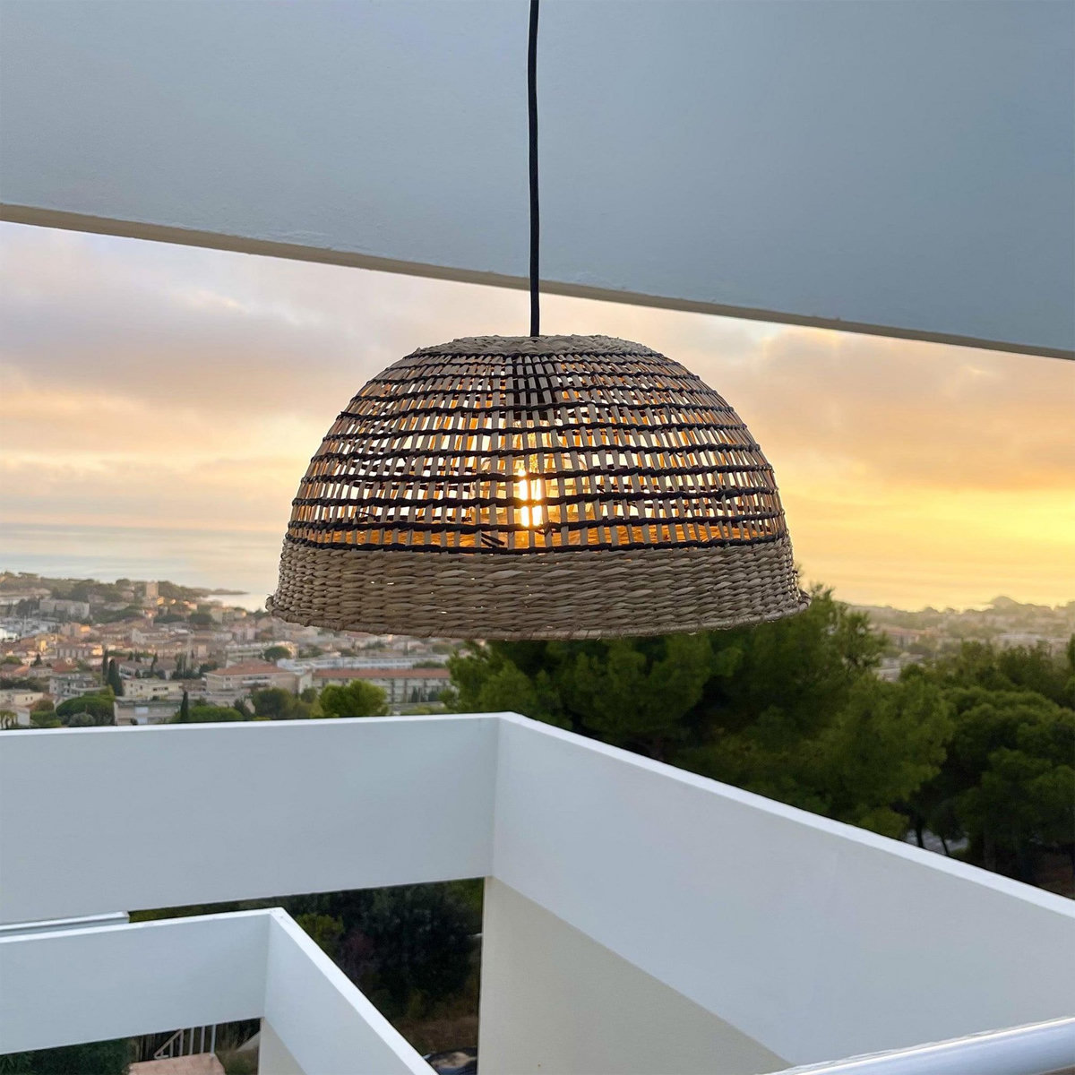 Lumisky Suspension d'extérieur avec cable CESARE Beige Fibre naturelle D38CM