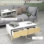 Voir la diapositive 4 : HOMCOM Table basse rectangulaire design scandinave 2 tiroirs coulissants grande niche piètement bois pin blanc aspect bois clair