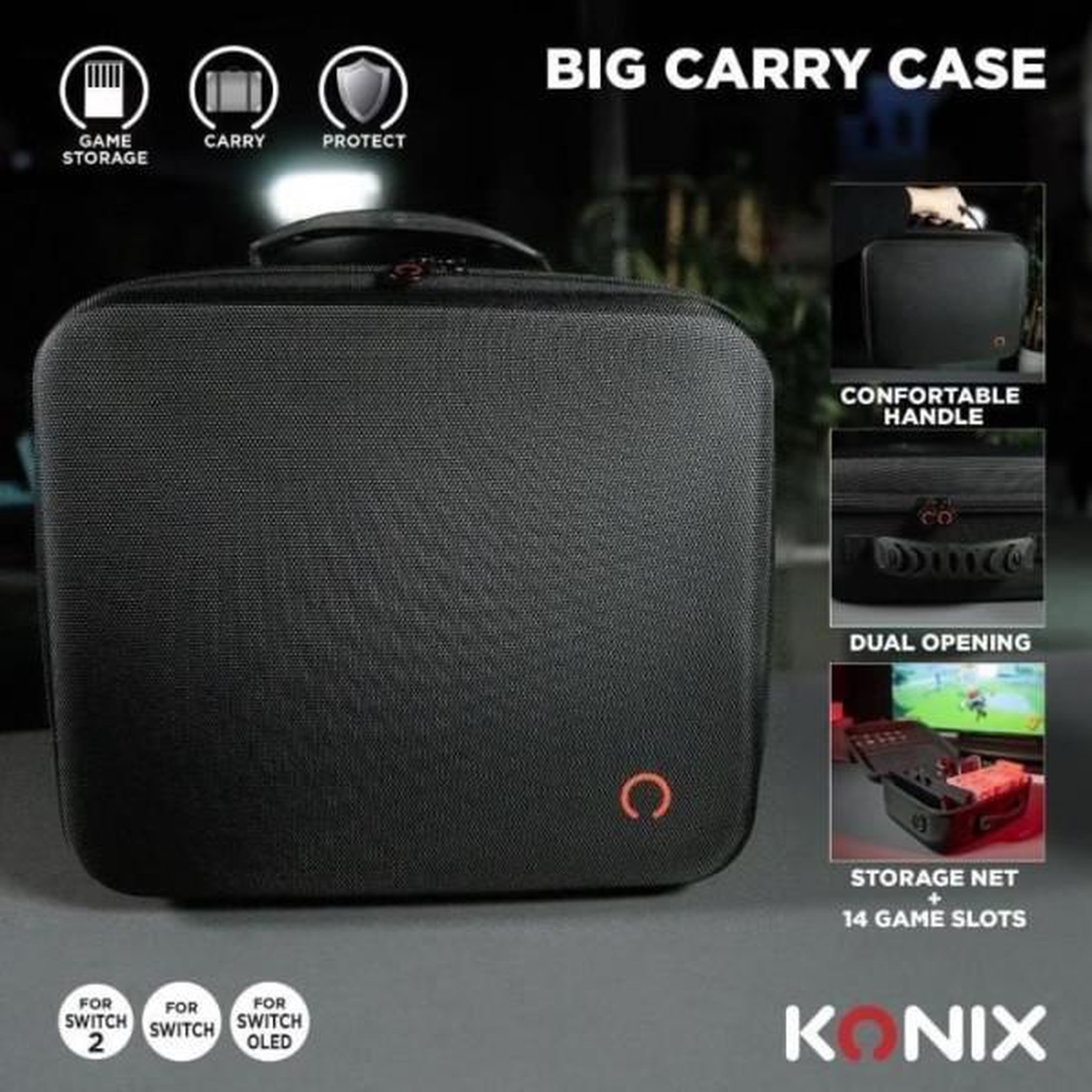 Voir la diapositive 4 : Konix Sacoche de protection et transport - KONIX - Big Carry Case Nintendo Switch 2 - Rangement accessoires - 14 compartiments jeux -