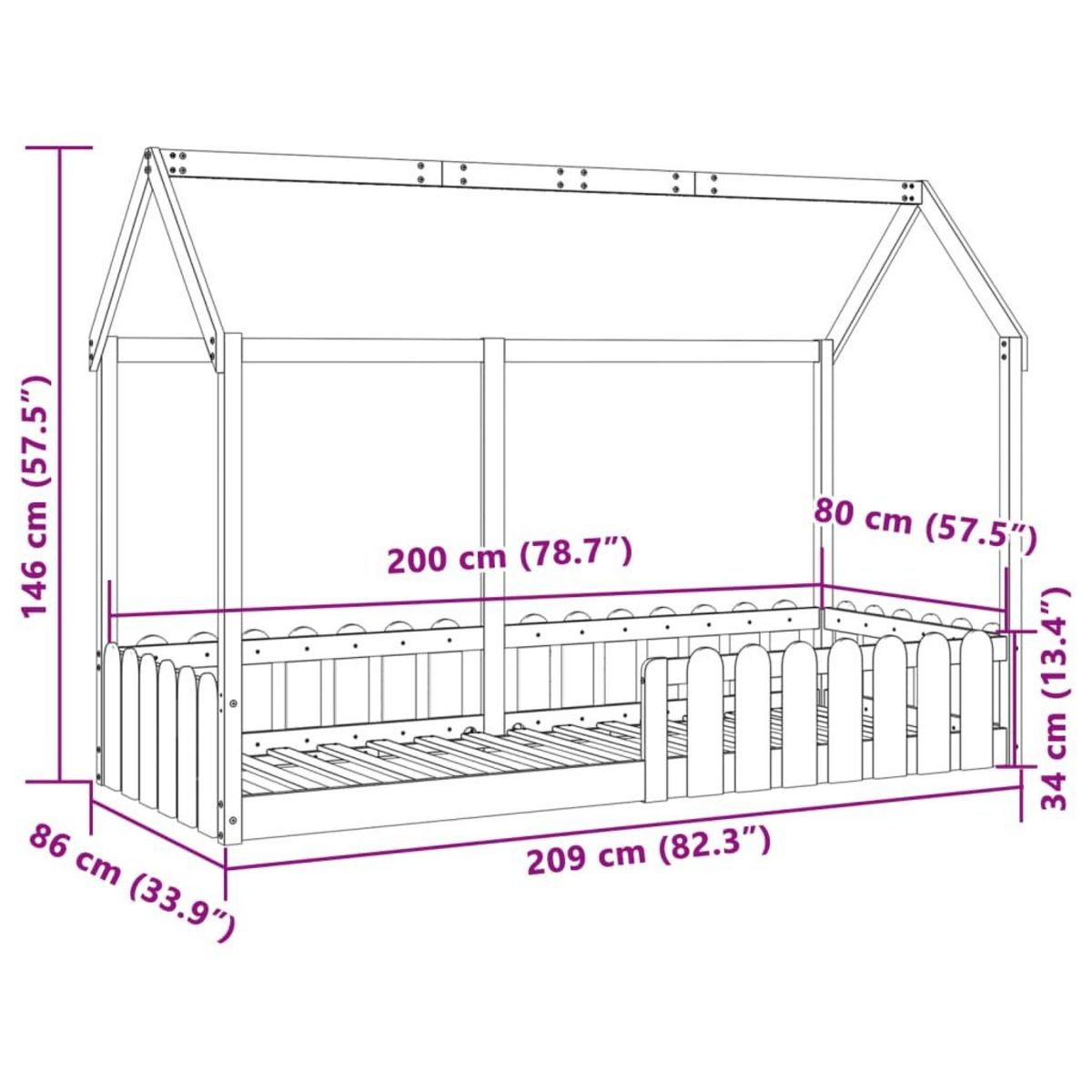 VIDAXL Cadre de lit d'enfants forme de maison sans matelas 80x200 cm
