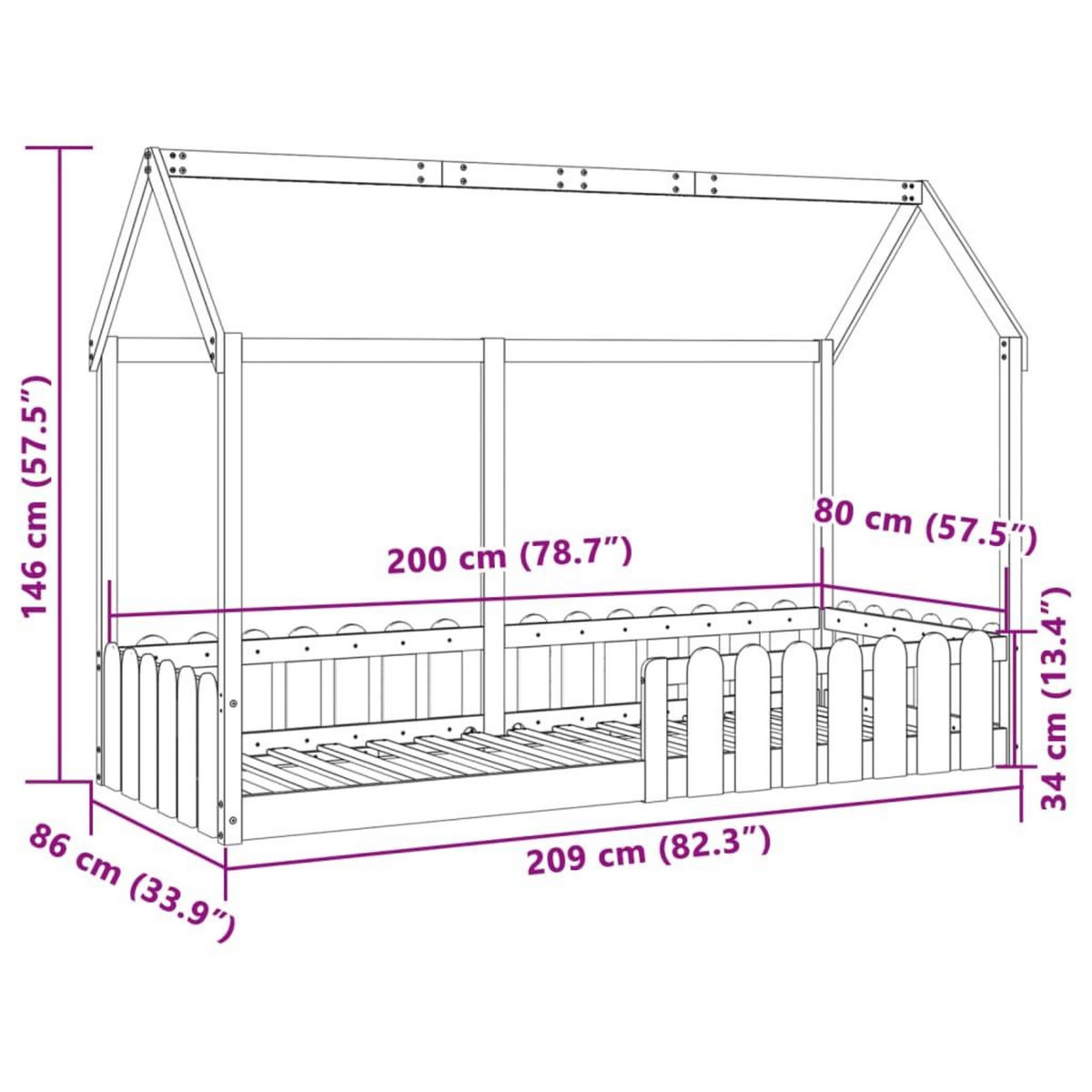 VIDAXL Cadre de lit d'enfants forme de maison sans matelas 80x200 cm