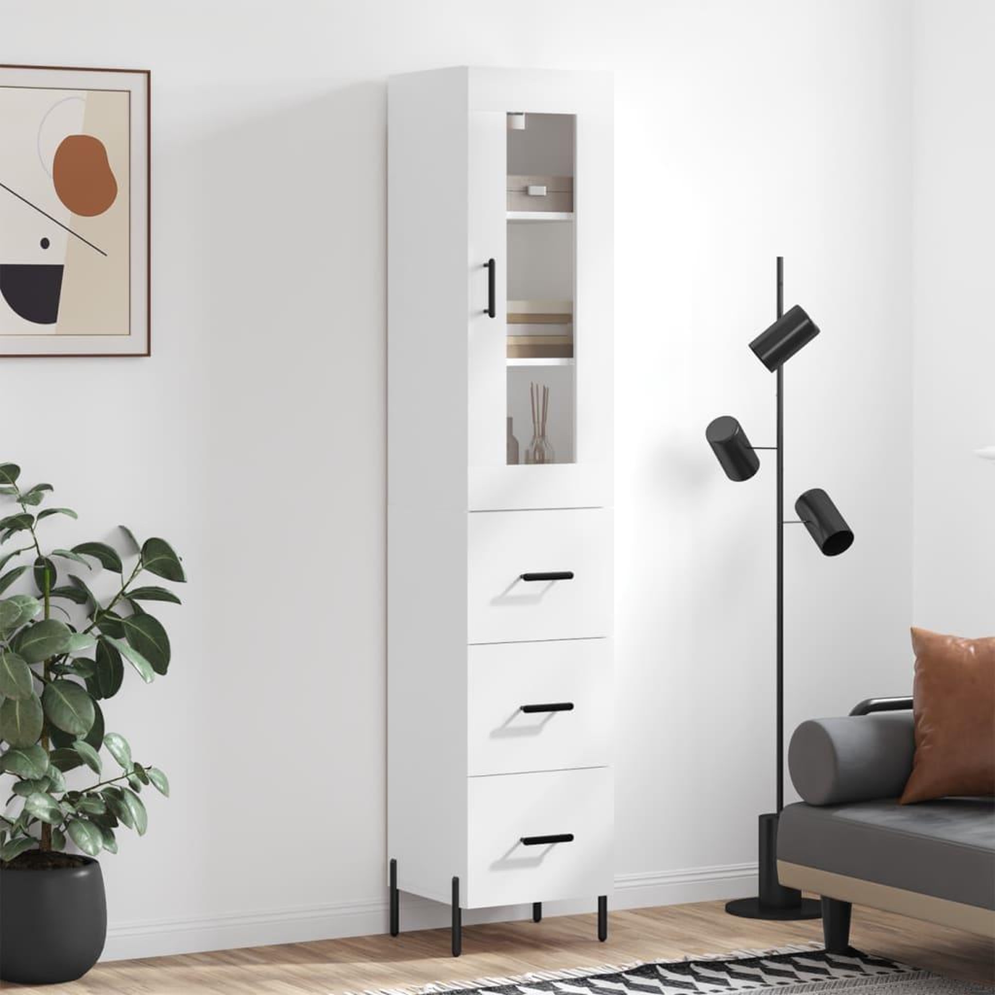 VIDAXL Buffet haut Blanc 34,5x34x180 cm Bois d'ingenierie