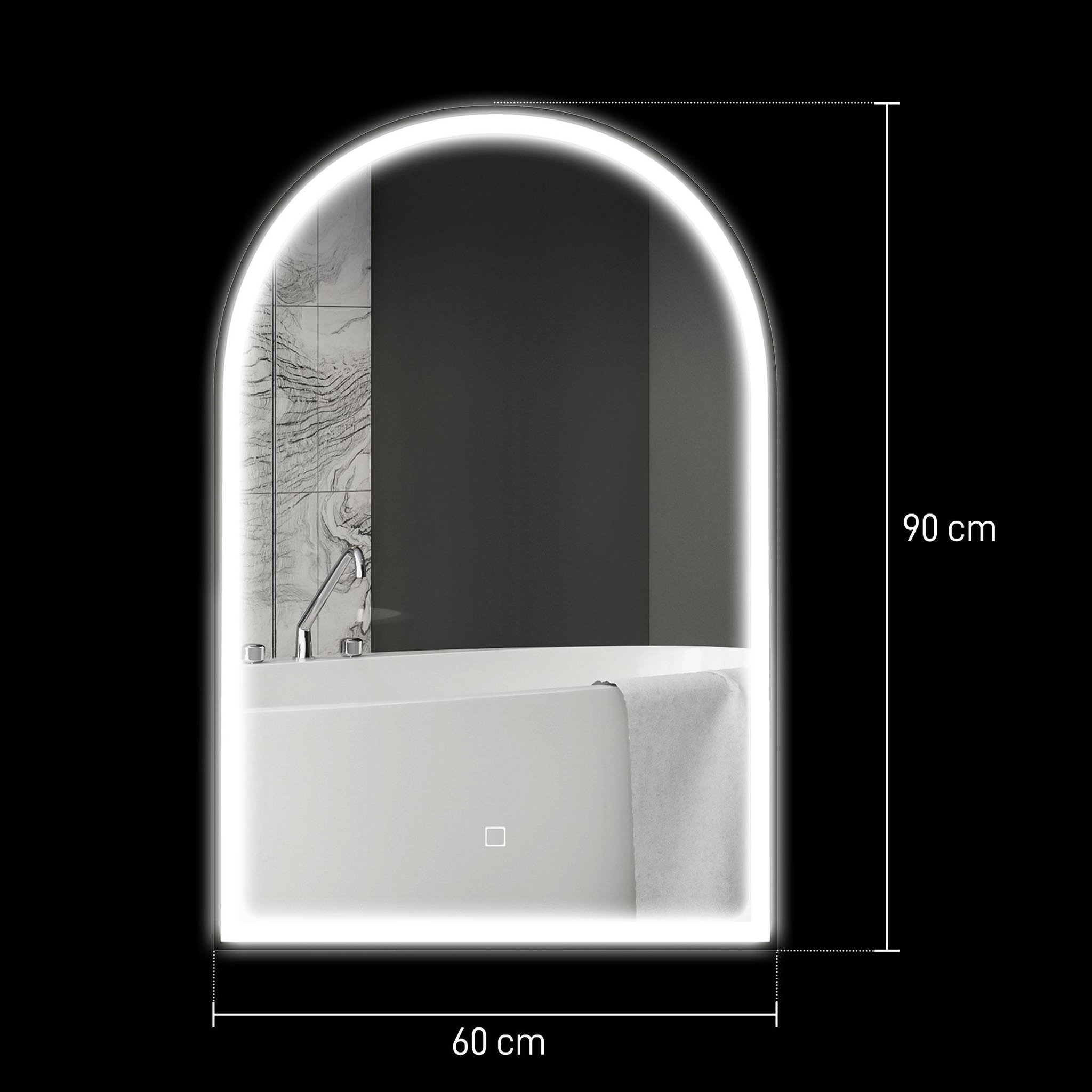 Voir la diapositive 3 : HOMCOM Miroir lumineux led arqué de salle de bain 90 x 60 cm - tactile, réglable, anti-buée - alu noir