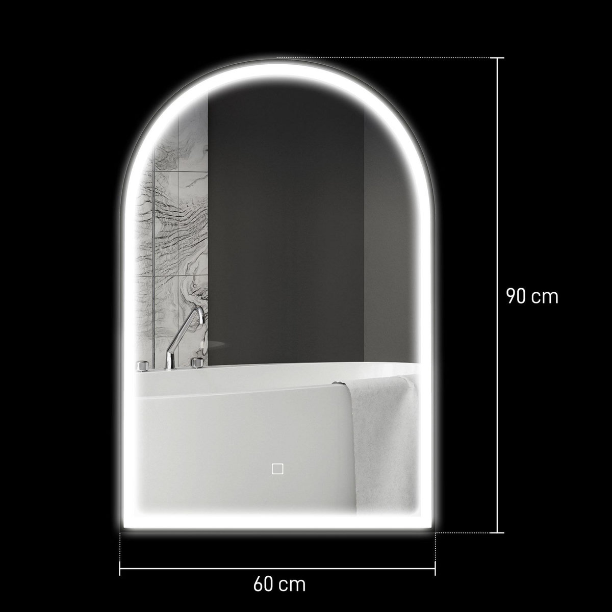 HOMCOM Miroir lumineux LED arqué de salle de bain 90 x 60 cm - tactile, réglable, anti-buée - alu noir
